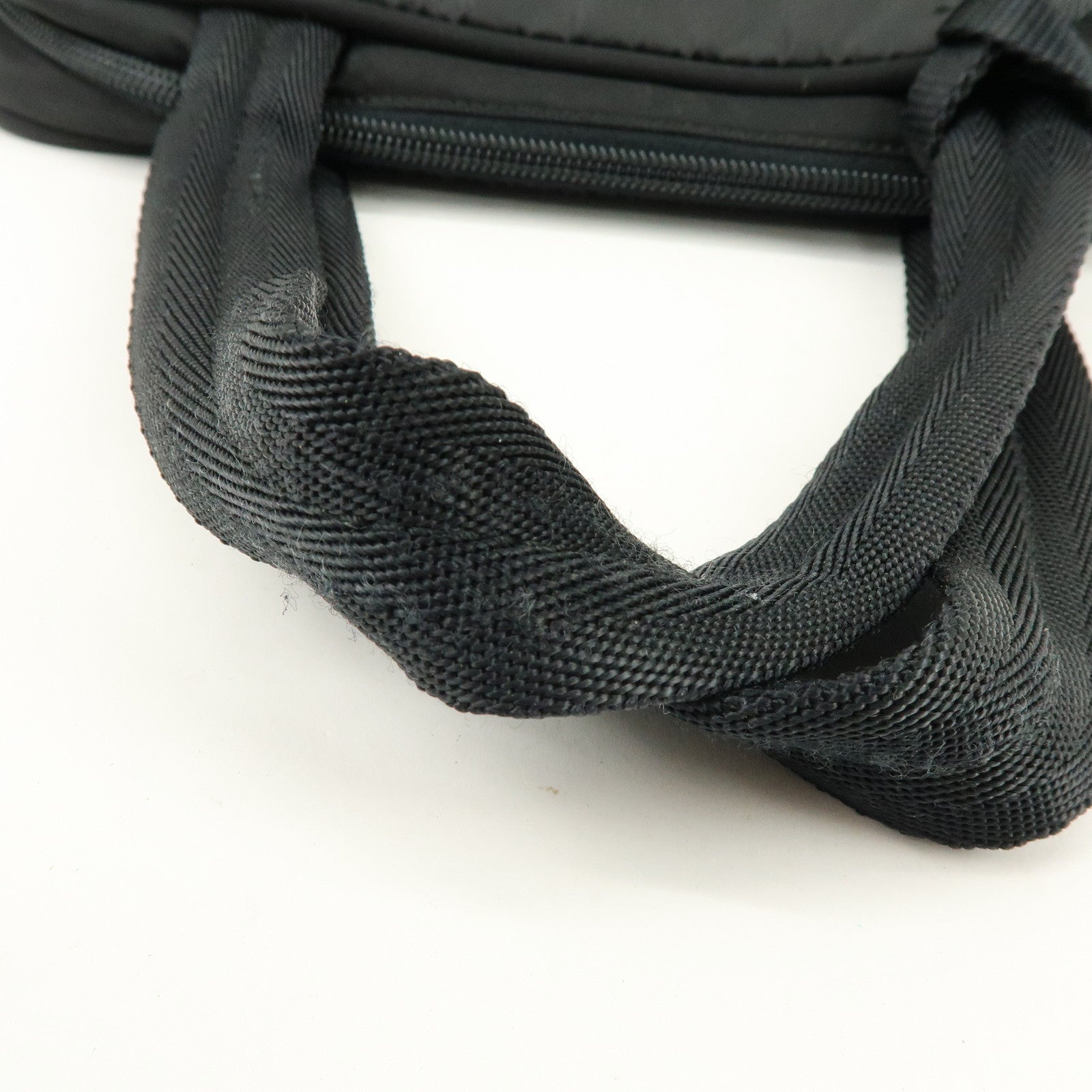 PRADA Triangle Logo Nylon Leather Hand Bag Tote Bag Black B8495