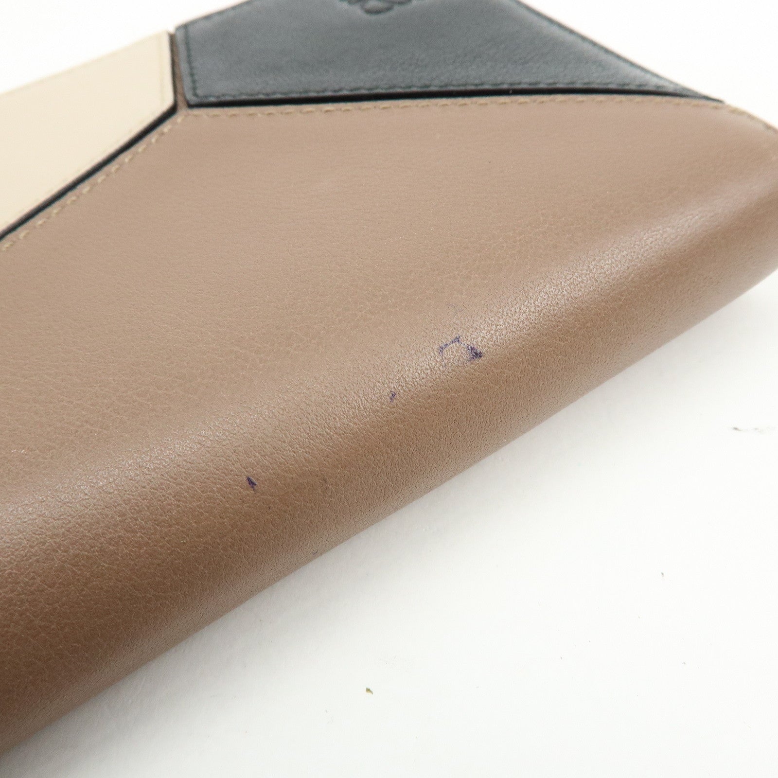 LOEWE Puzzle Calfskin Zippy Long Wallet Brown Beige Black
