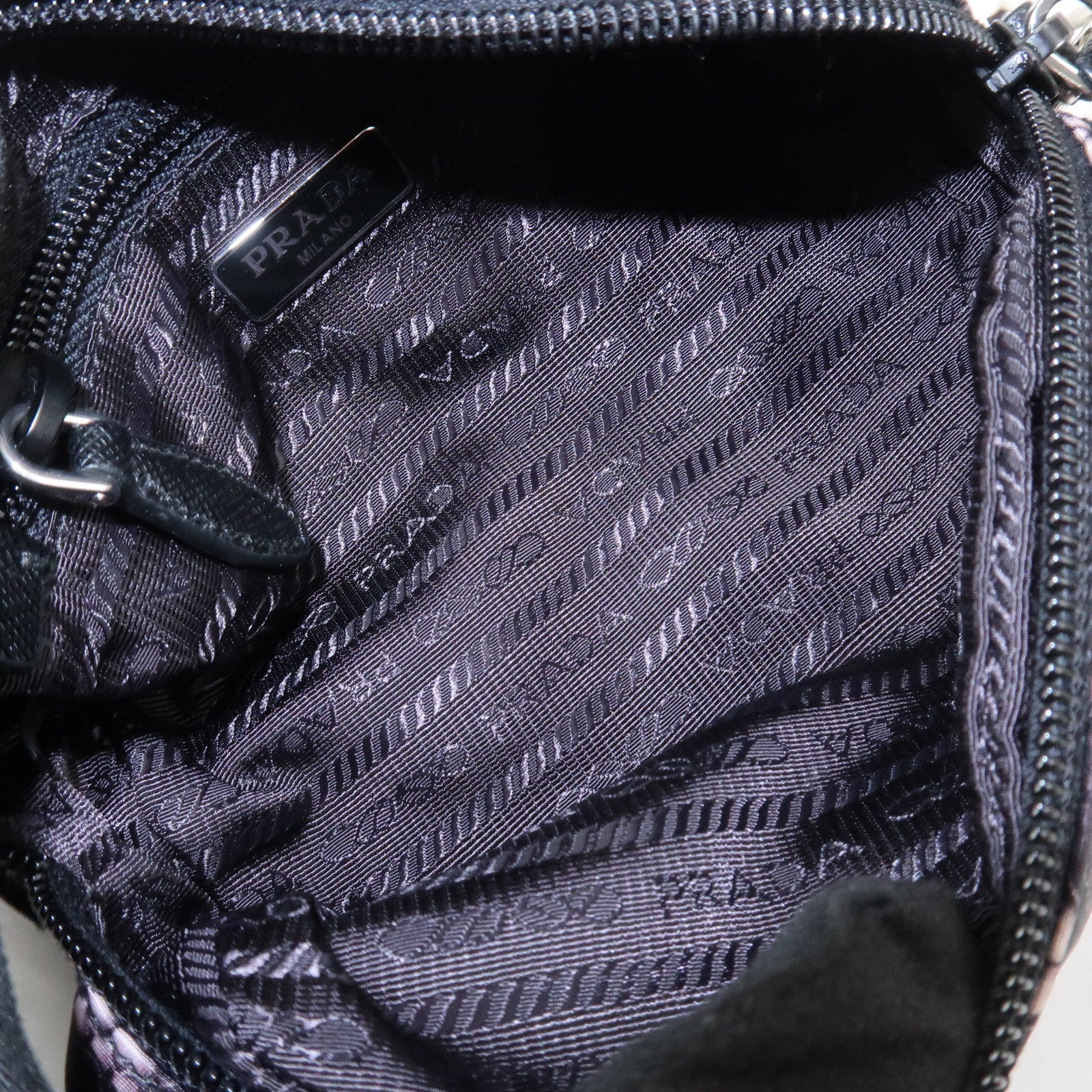 PRADA Triangle Logo Lace Nylon Leather Cosmetic Pouch Black 1NE175