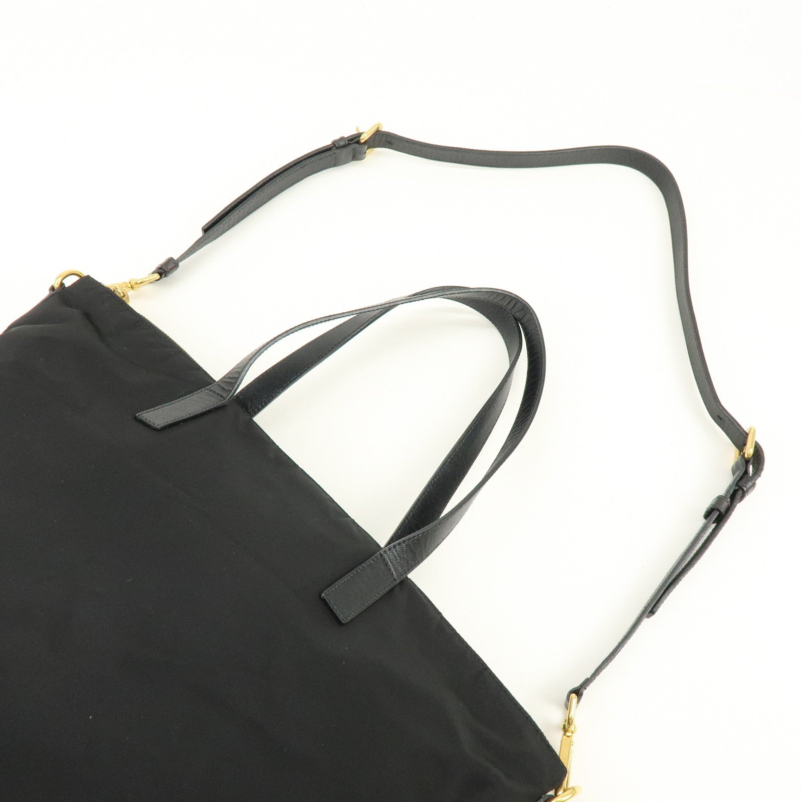 PRADA Triangle Logo Nylon Saffiano Leather 2Way Bag Hand Bag Black