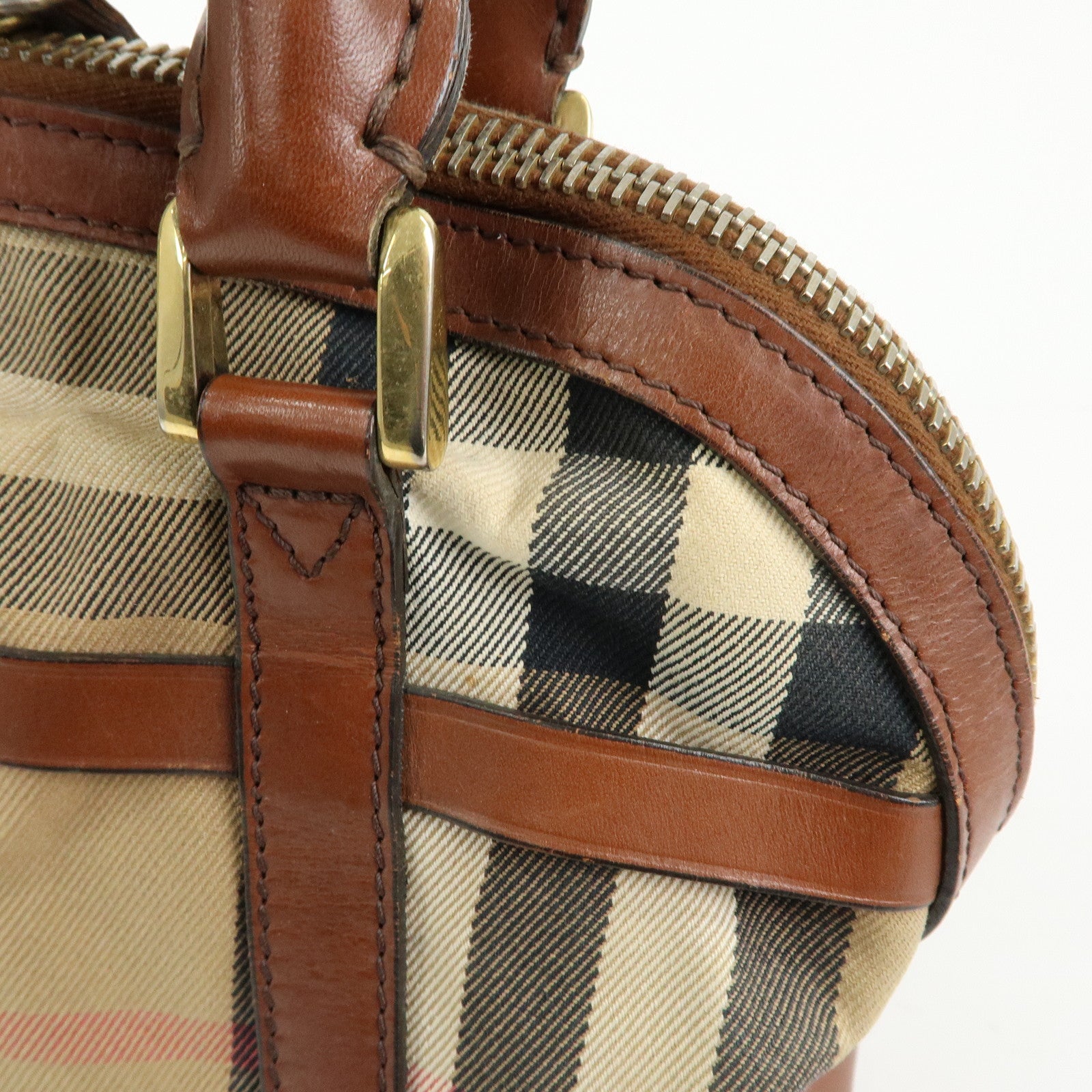 BURBERRY Nova Plaid Canvas Leather Hand Bag Beige Brown