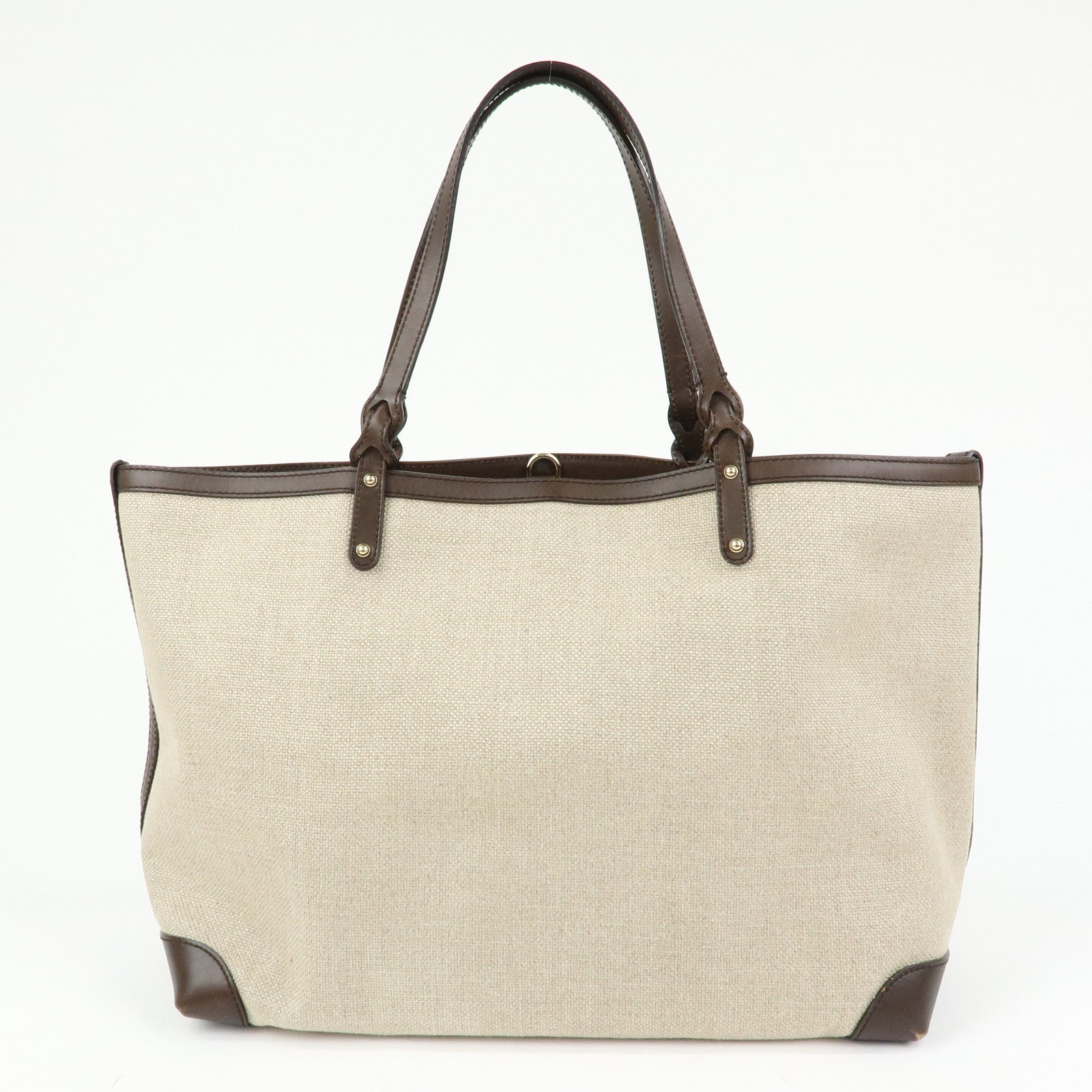 GUCCI GUCCI Craft Canvas Leather Tote Bag Beige Brown 247207