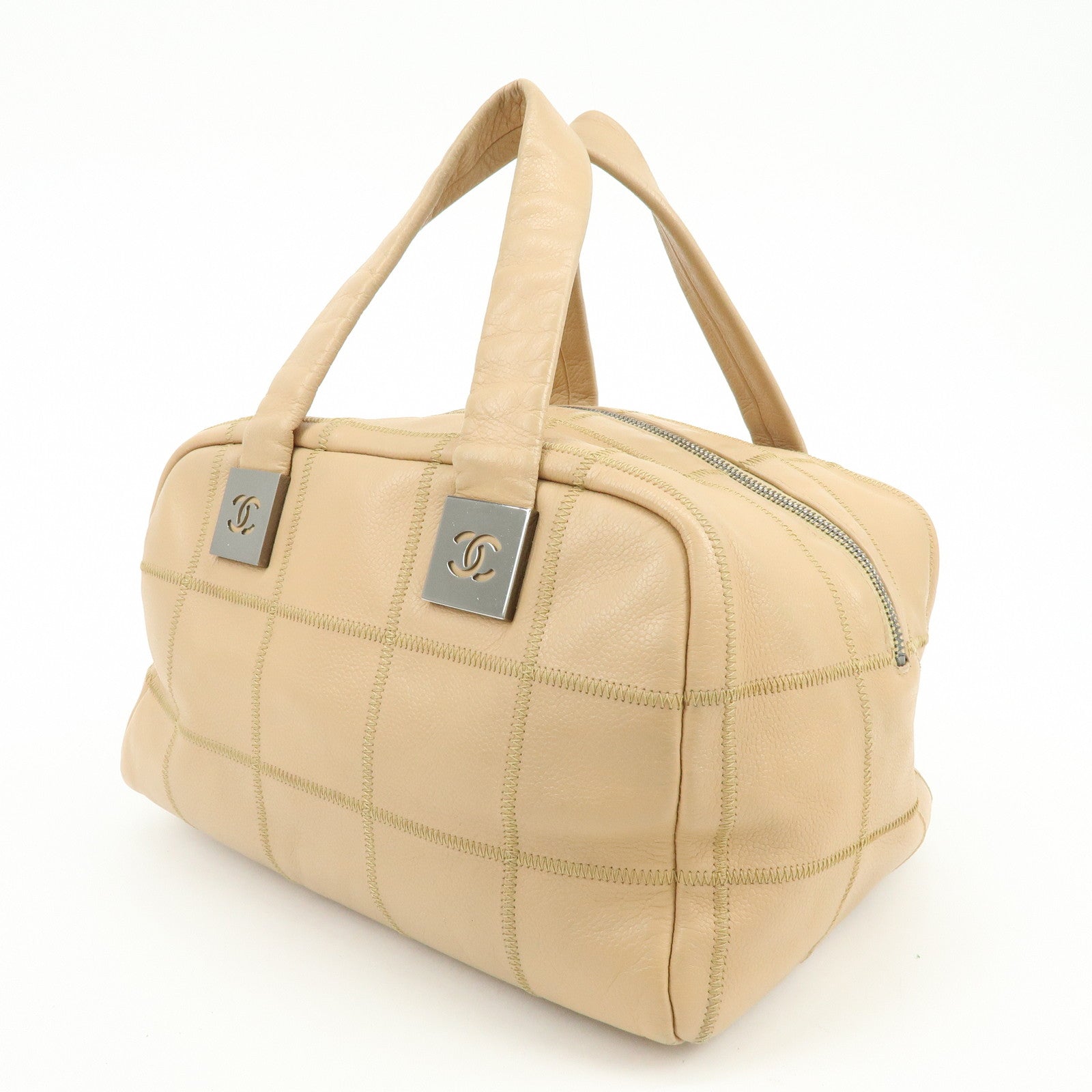 CHANEL Chocolate Bar COCO Mark Caviarskin Hand Bag Beige