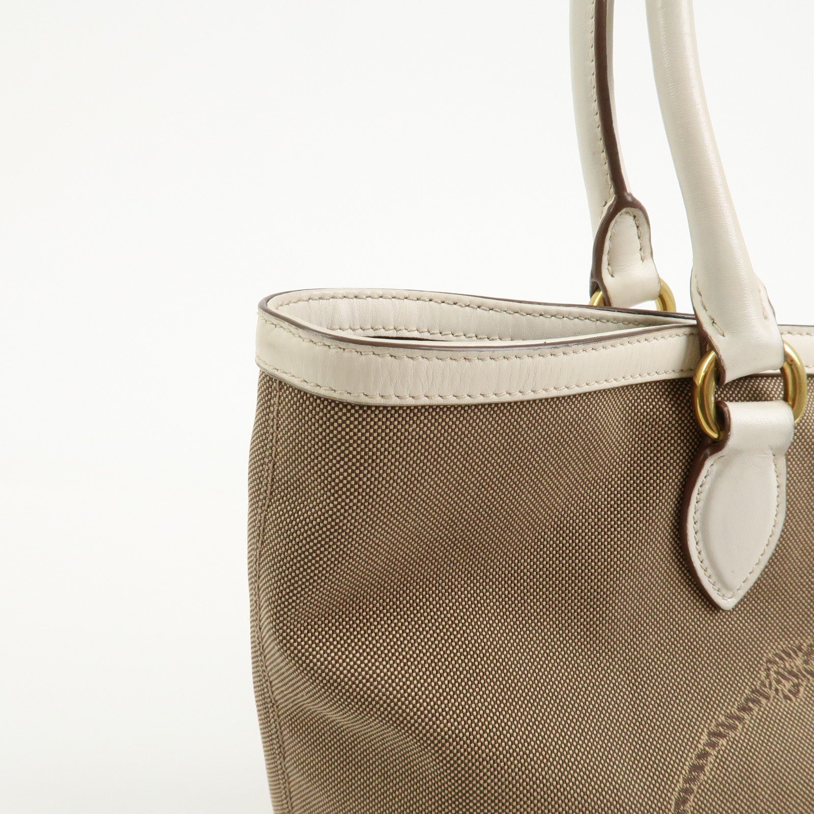 PRADA Logo Jacquard Leather Tote Bag Hand Bag Beige Ivory 1BG158