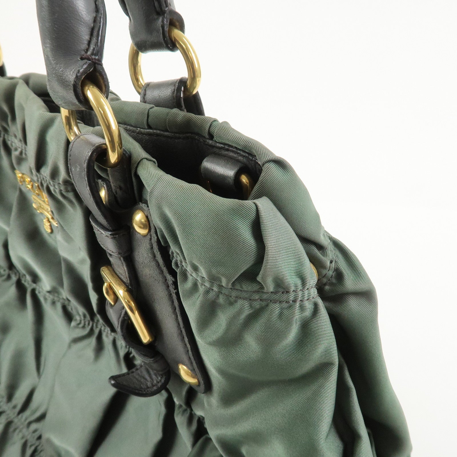 PRADA Triangle Logo Nylon Leather 2Way Bag Hand Bag Green 1BA336