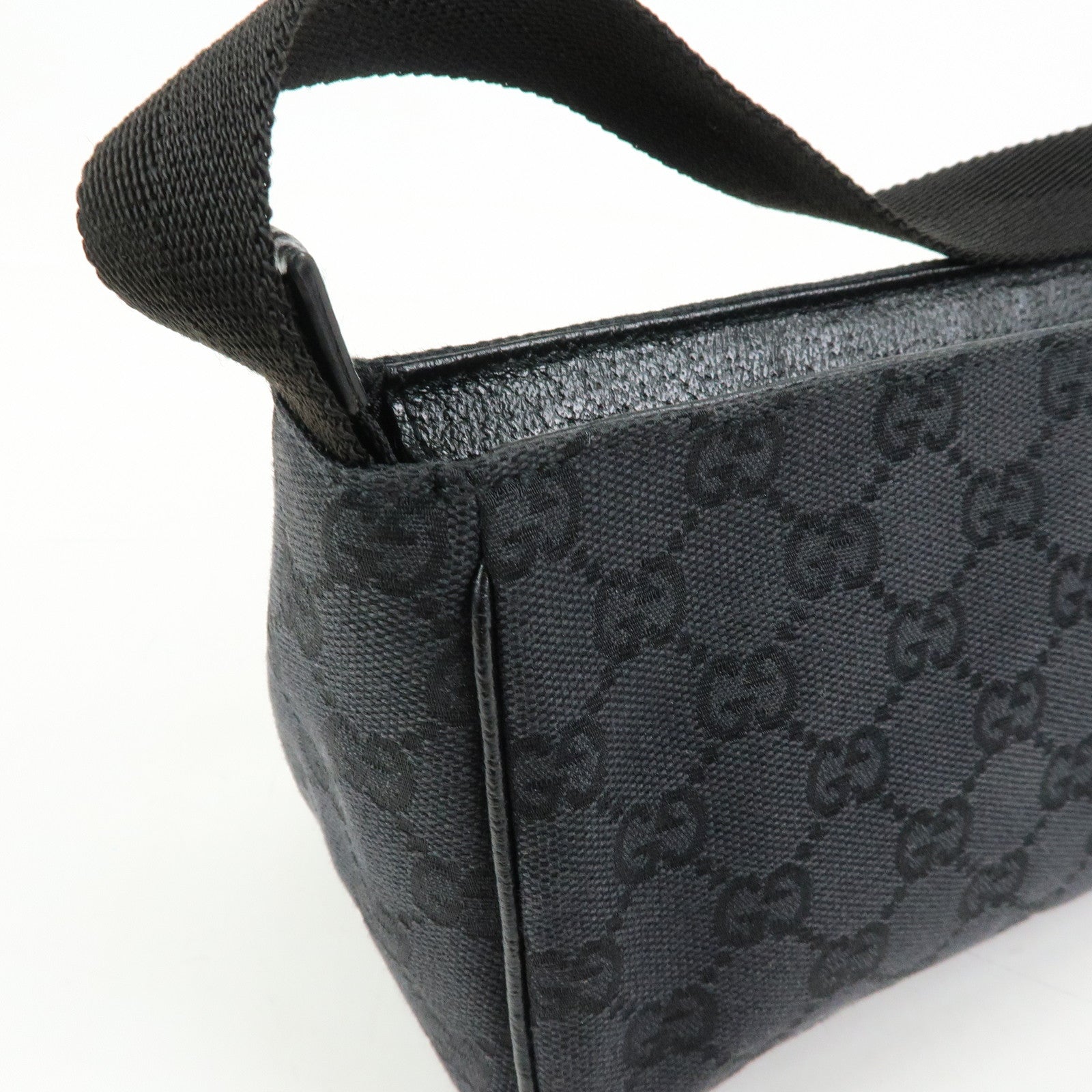 GUCCI Logo GG Canvas Leather Small Hand Bag Pouch Black 106644