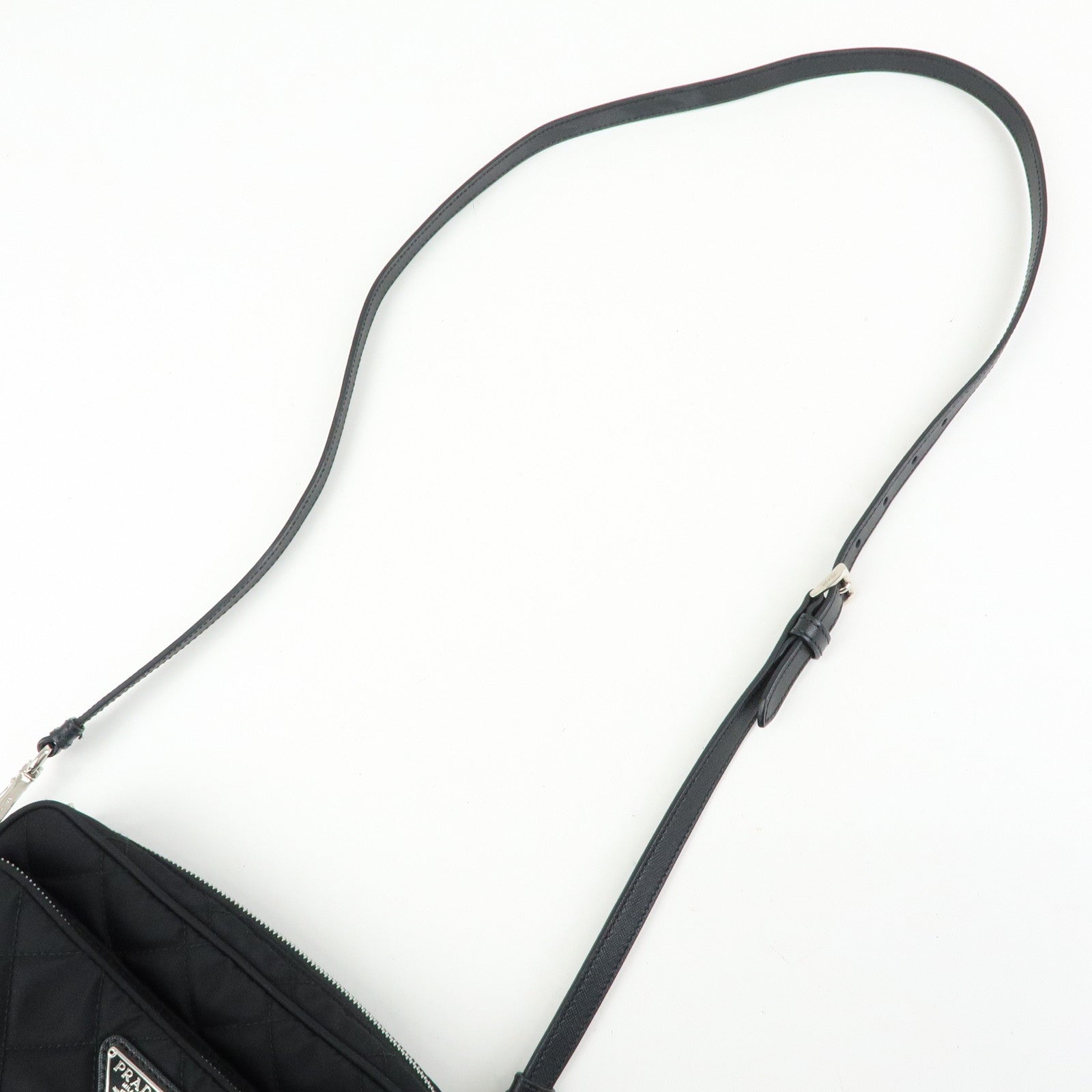 PRADA Triangle Logo Nylon Leather Quilt Shoulder Bag Black BT1027