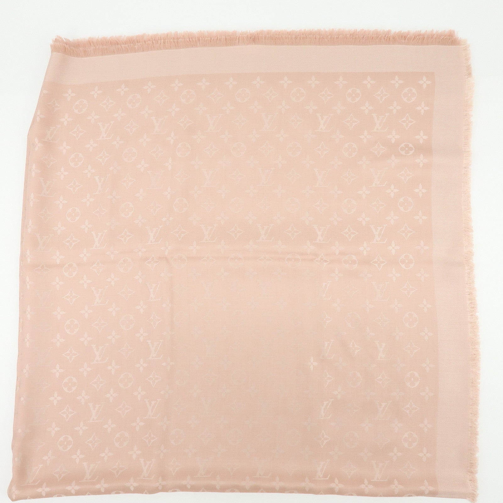 Louis Vuitton Monogram Silk Wool Scarf Shawl Pink M74441