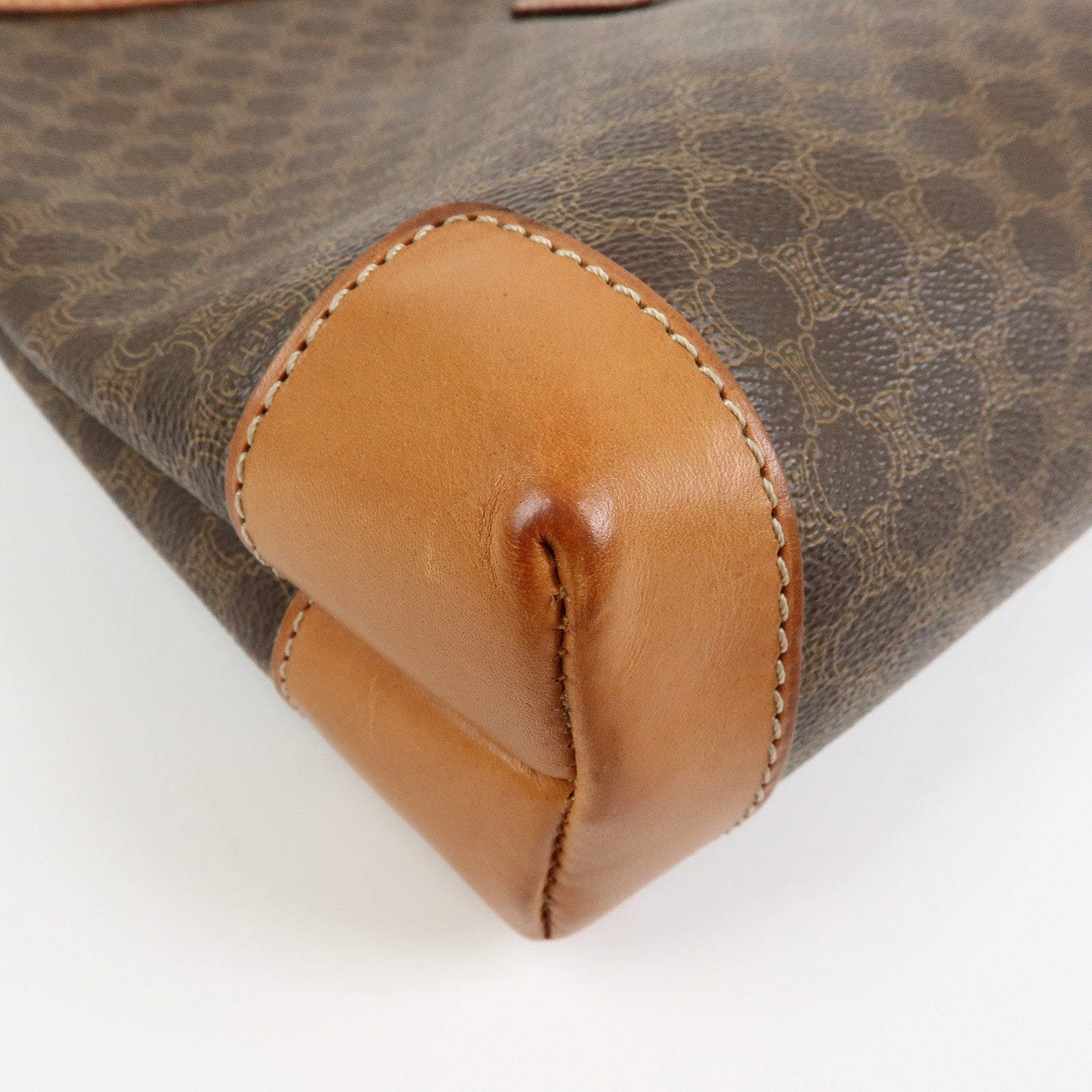 CELINE Macadam PVC Leather Clutch Bag Cosmetic Pouch Brown