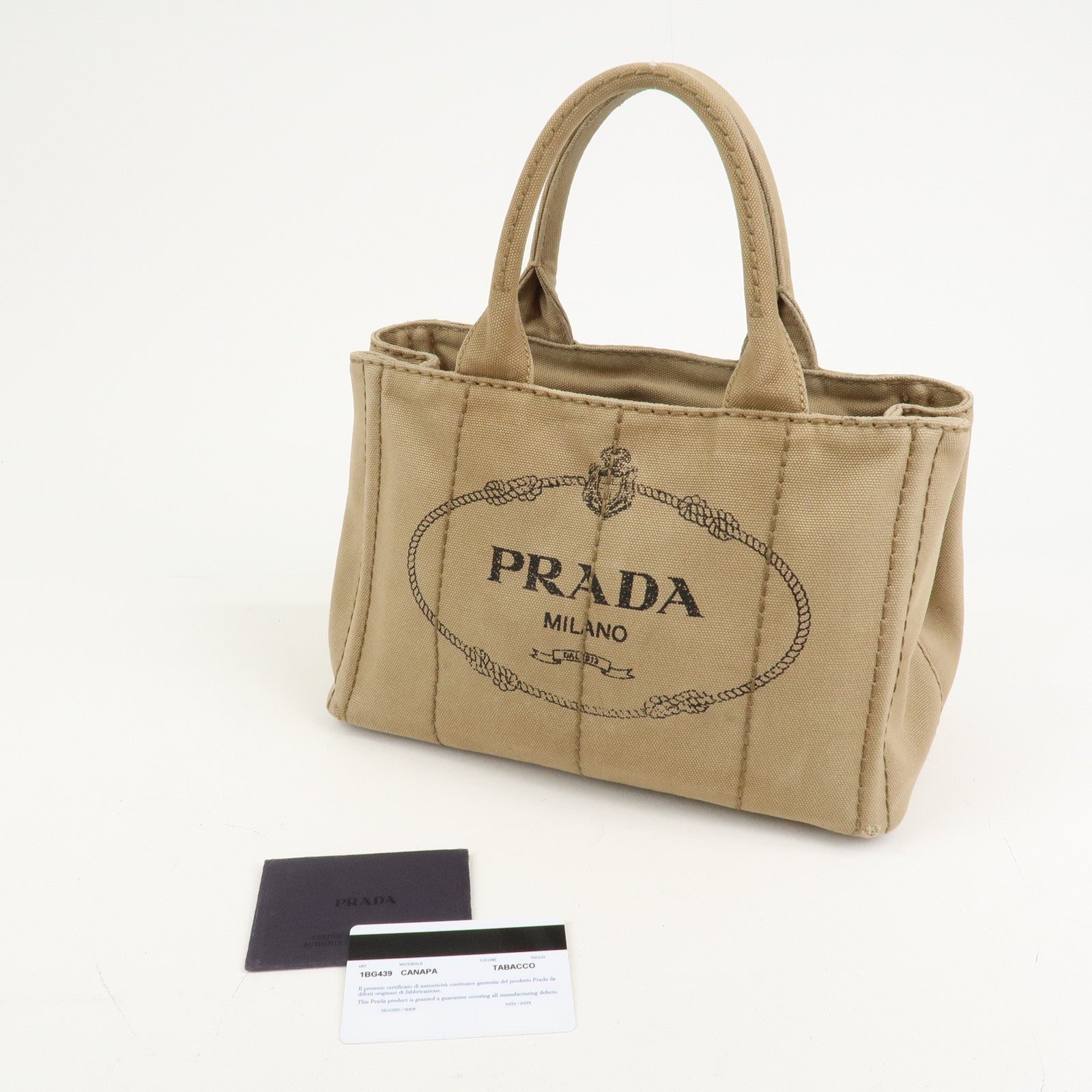 PRADA Logo Canapa Mini Canvas 2Way Bag Hand Bag Beige 1BG439