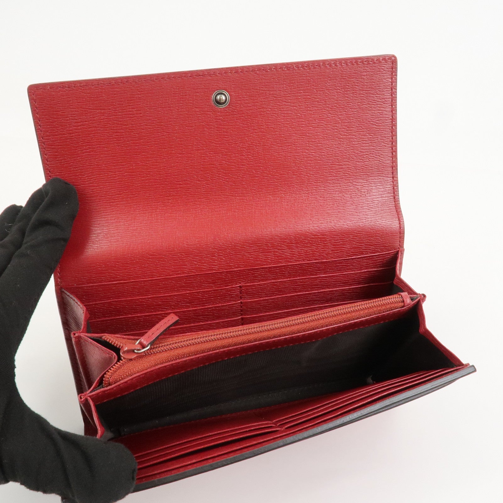 GUCCI Leather Long Wallet Flower Print Red 410100