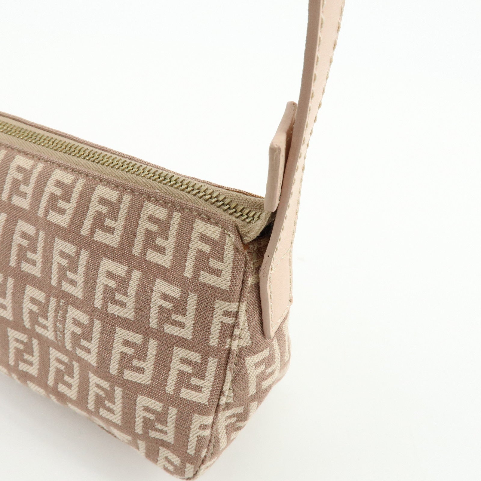 FENDI Zucchino Canvas Leather Hand Bag Pink Beige 8BR443