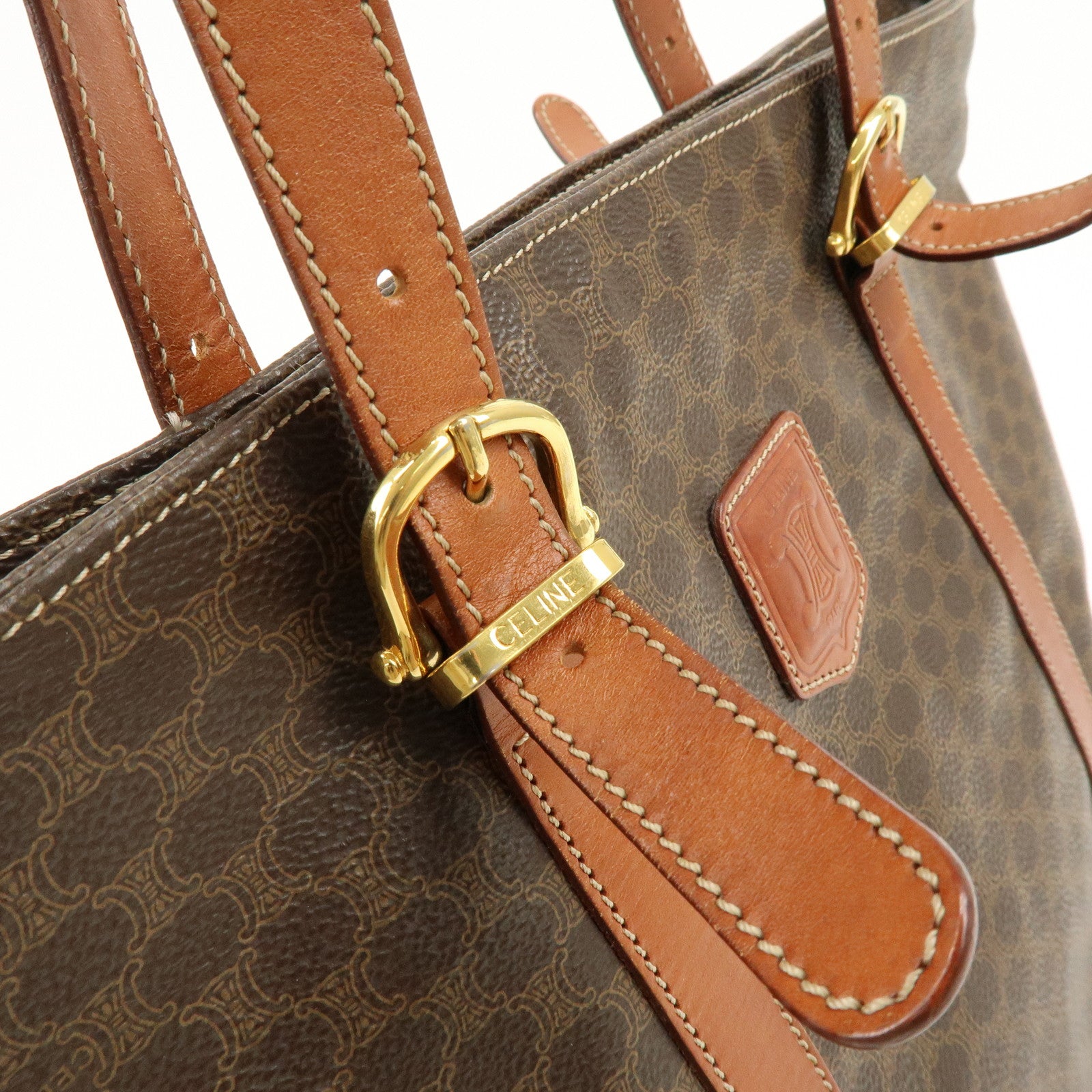 CELINE Macadam PVC Leather Tote Bag Hand Bag Shoulder Bag Brown