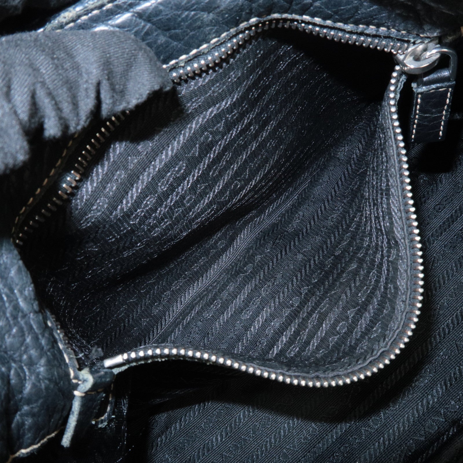 PRADA Logo Leather Shoulder Bag Hand Bag Black BR3593 Used