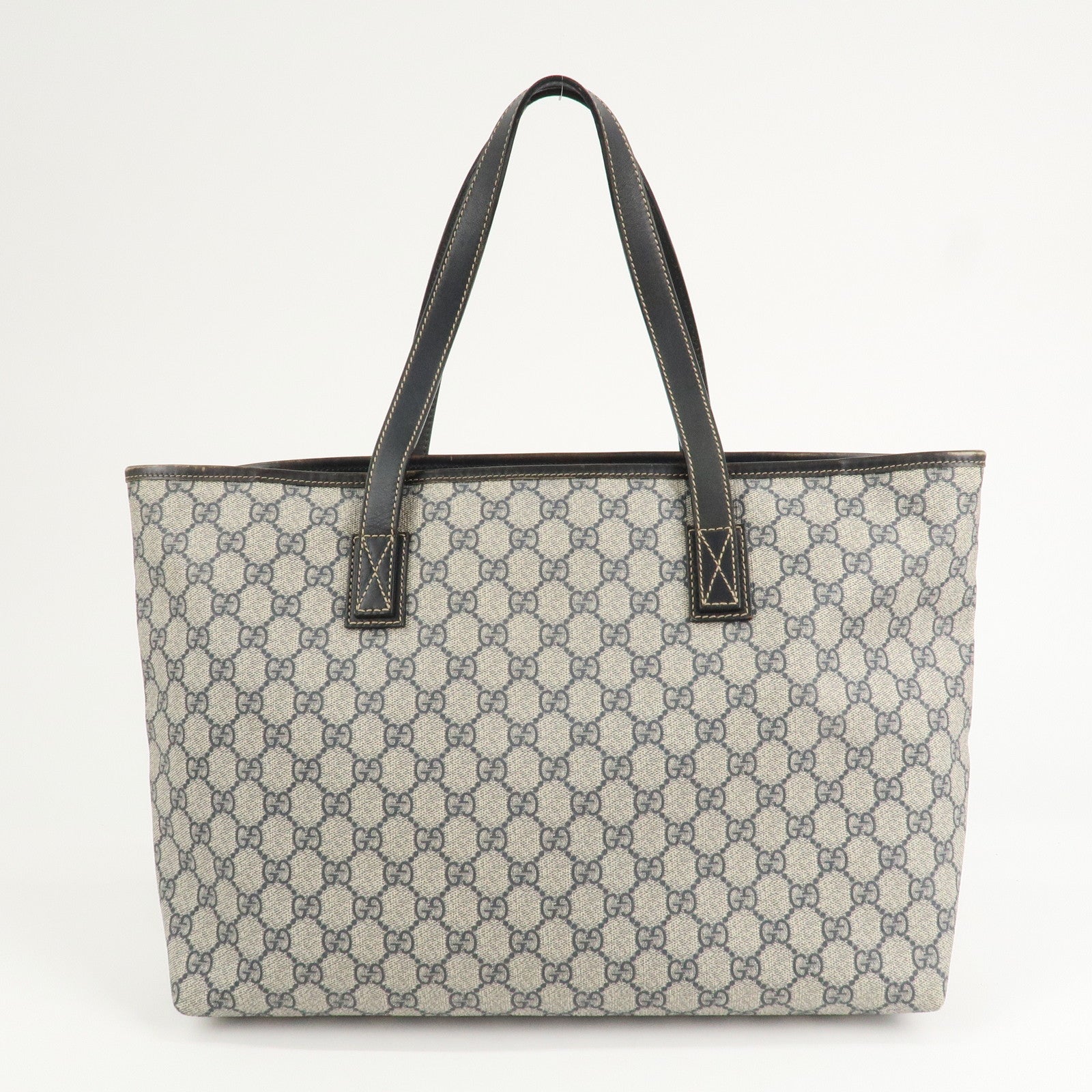 GUCCI GG Supreme Leather Tote Bag Hand Bag Beige Navy 211137