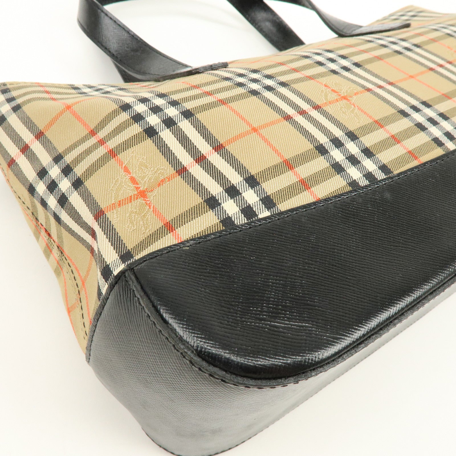 BURBERRY Canvas Leather Nova Plaid Tote Bag Hand Bag Brown Black