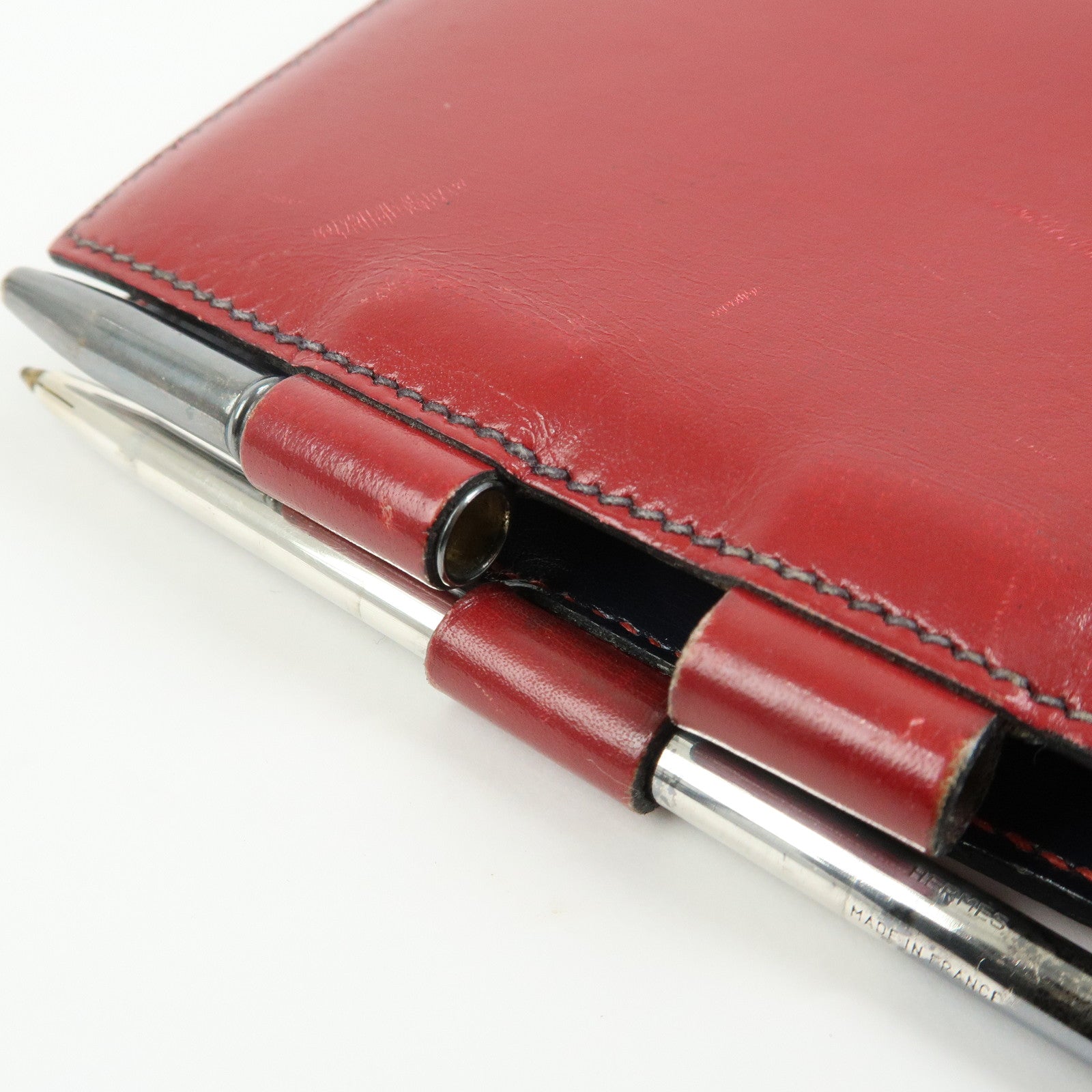 HERMES Box Calf Leather Agenda PM Planner Cover 〇Q Stamped Red