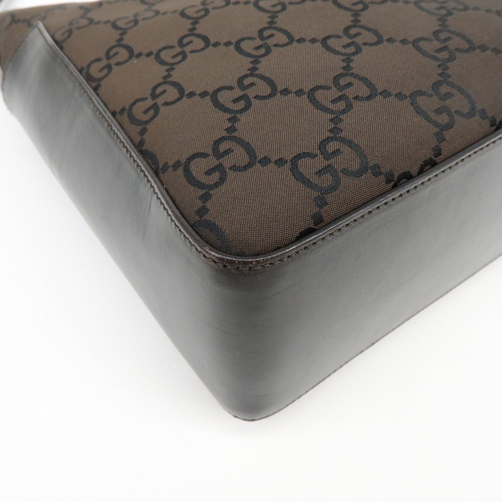 GUCCI GG Nylon Leather Shoulder Bag Hand Bag Brown 001・ｻ3766