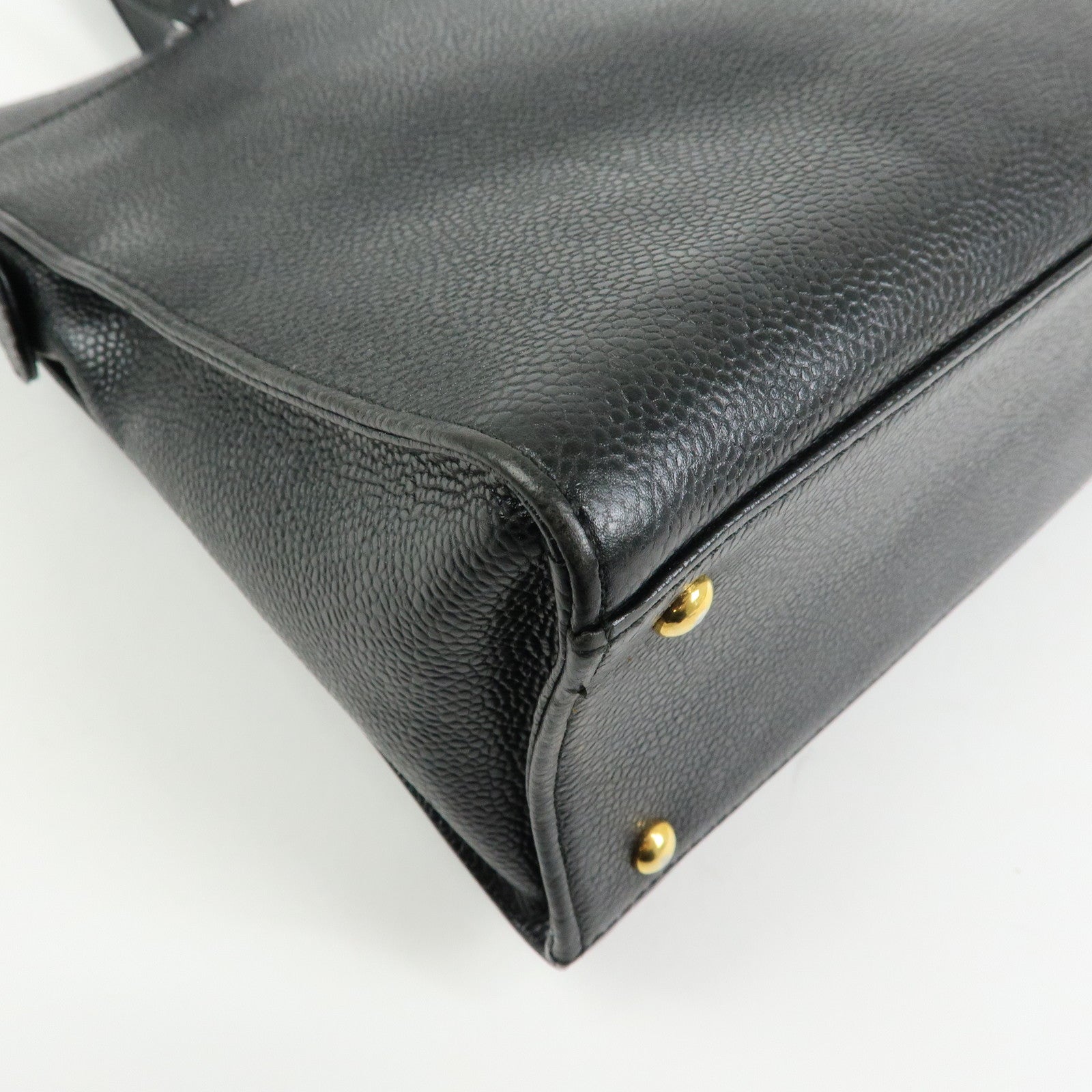 CHANEL Logo Caviarskin Tote Bag Hand Bag Black
