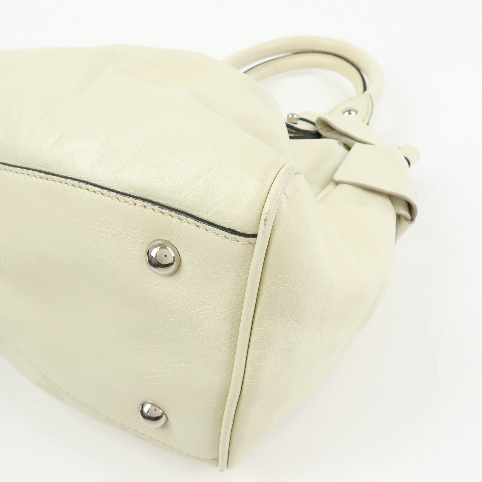 MIU MIU Logo Side Ribbon Leather 2Way Hand Bag Shoulder Bag Ivory