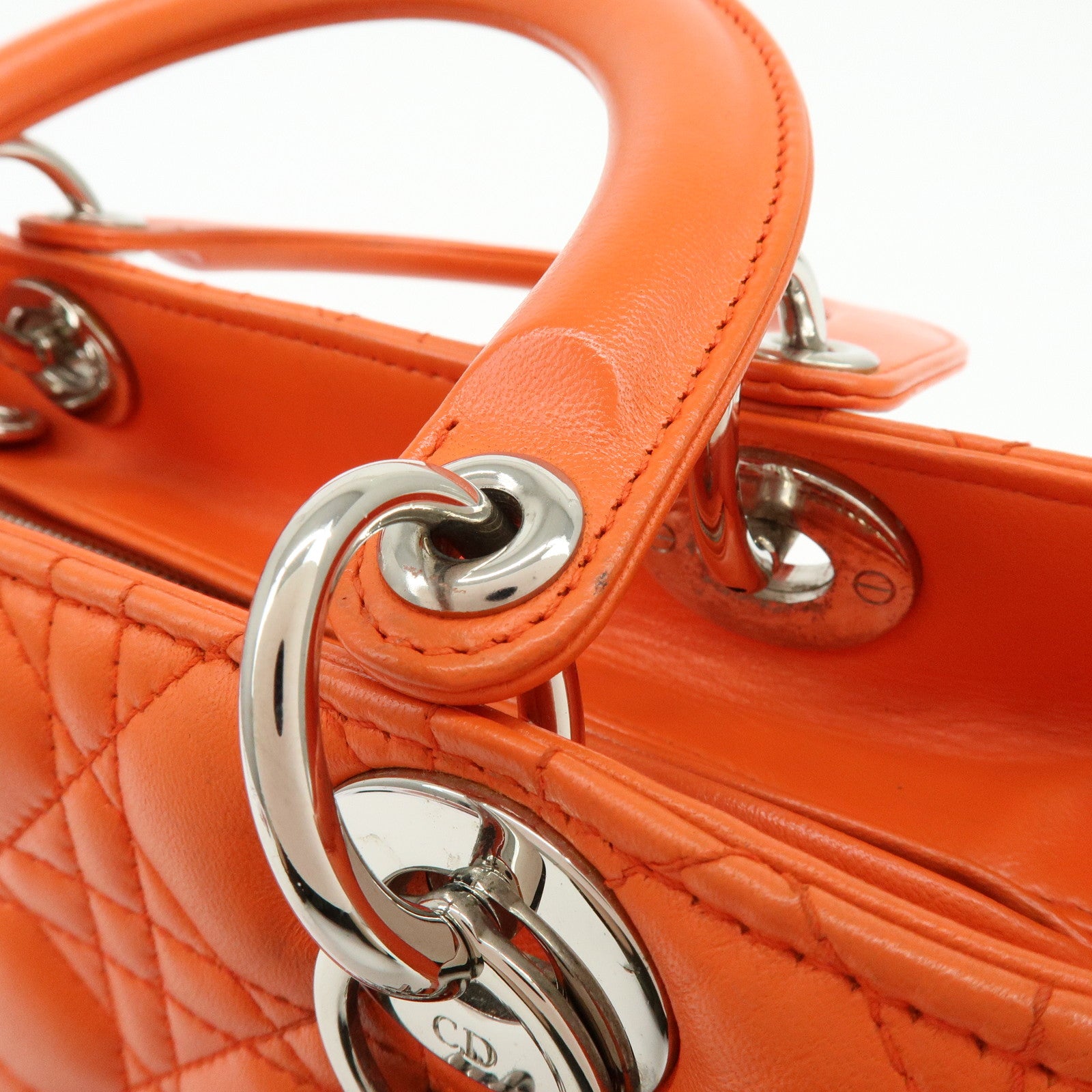Christian Dior Lady Dior Cannage 2Way Hand Bag Shoulder Bag Orange