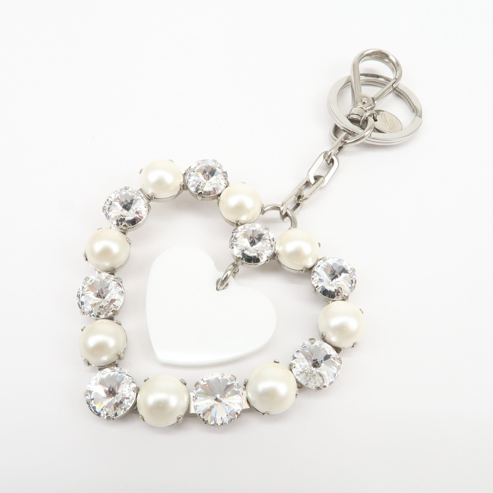MIU MIU Metal Rhinestone Imitation Pear Heart Bag Charm Key Chain