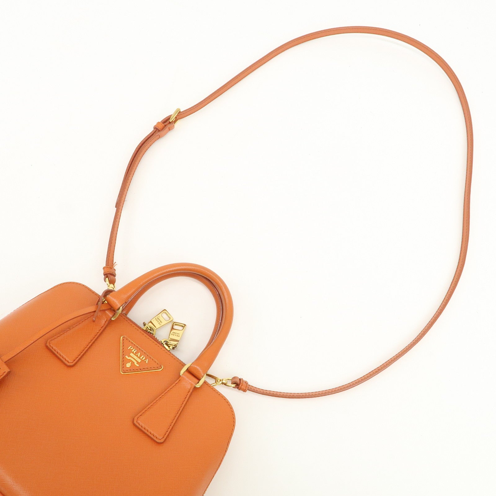 PRADA Saffiano Leather Promenade Small 2Way Hand Bag Orange BL0838