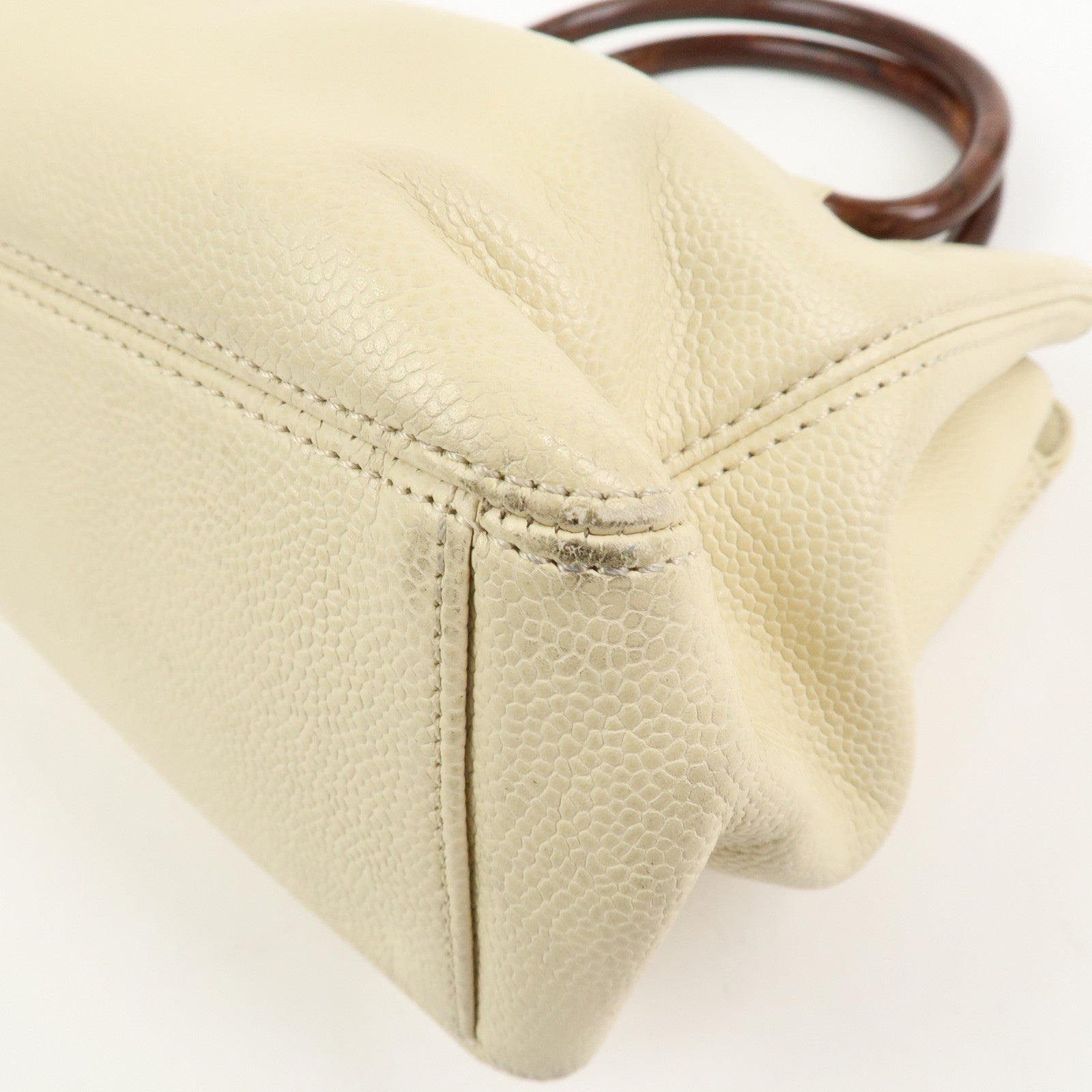 CHANEL COCO Mark Caviarskin Hand Bag Ivory Brown