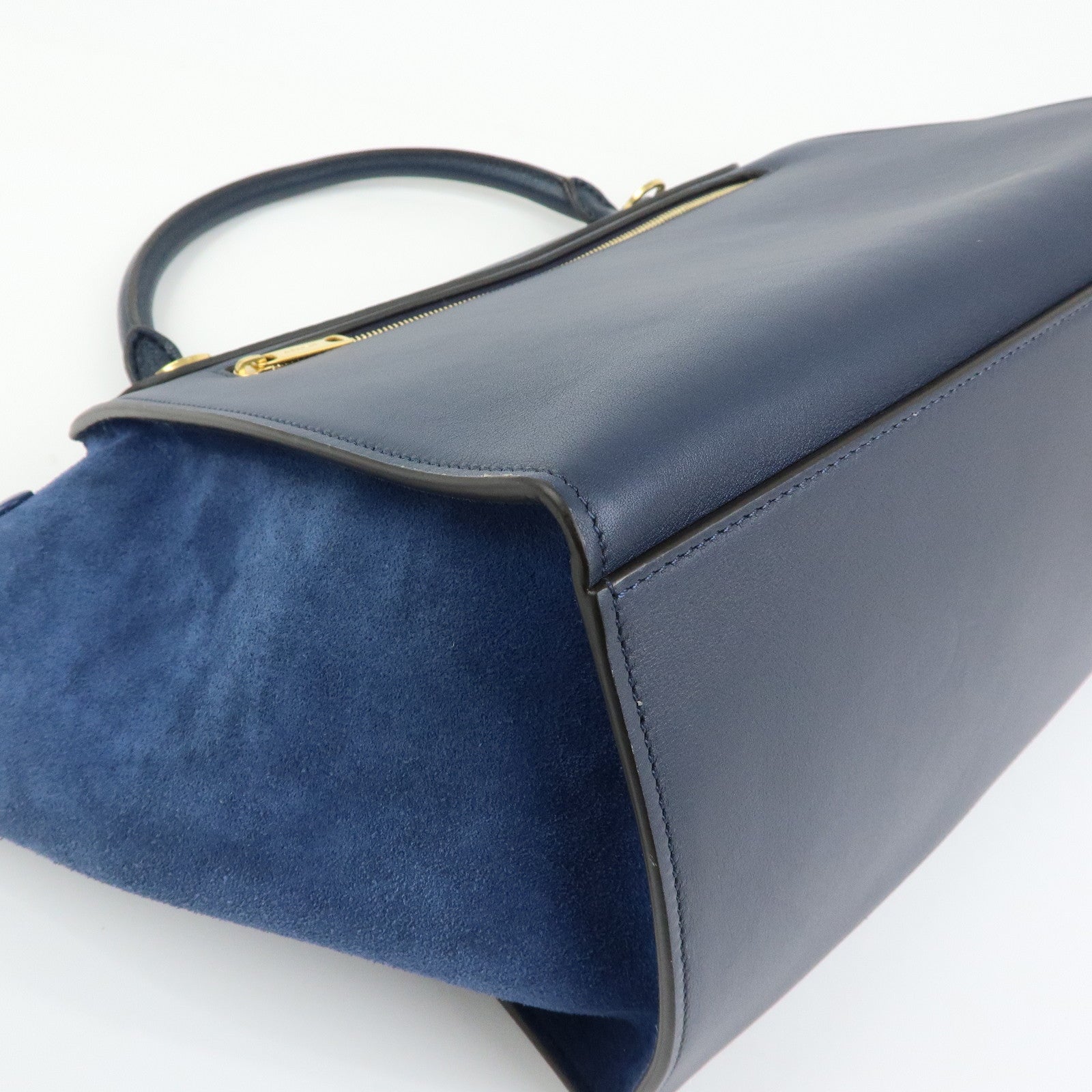 CELINE Leather Suede 2Way Bag Hand Bag Shoulder Bag Navy