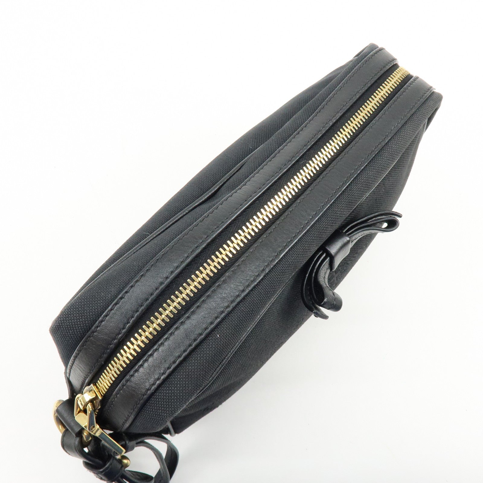 PRADA Triangle Logo Jacquard Leather Shoulder Bag Black 1BH089