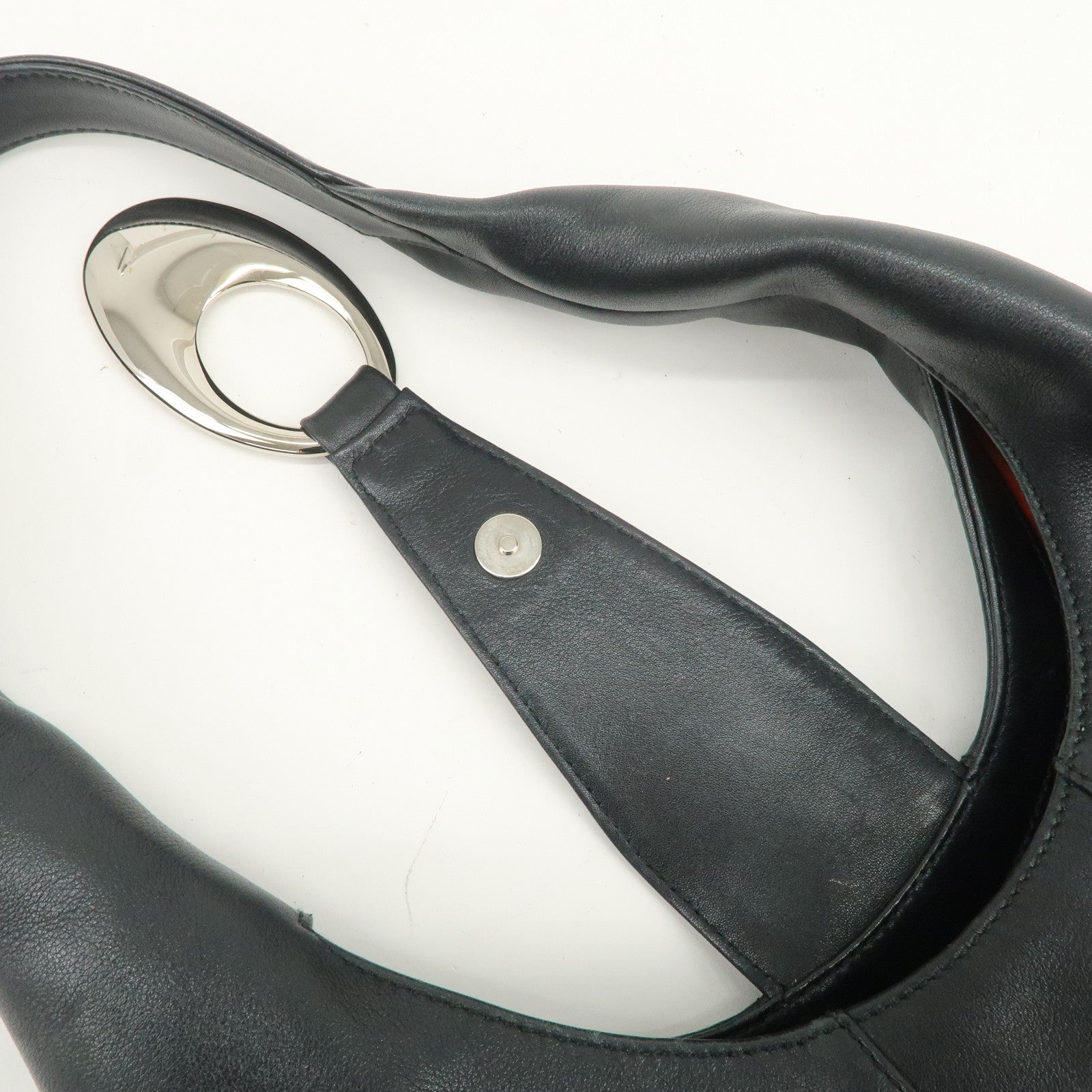BVLGARI Leather Shoulder Bag Hand Bag Black Silver
