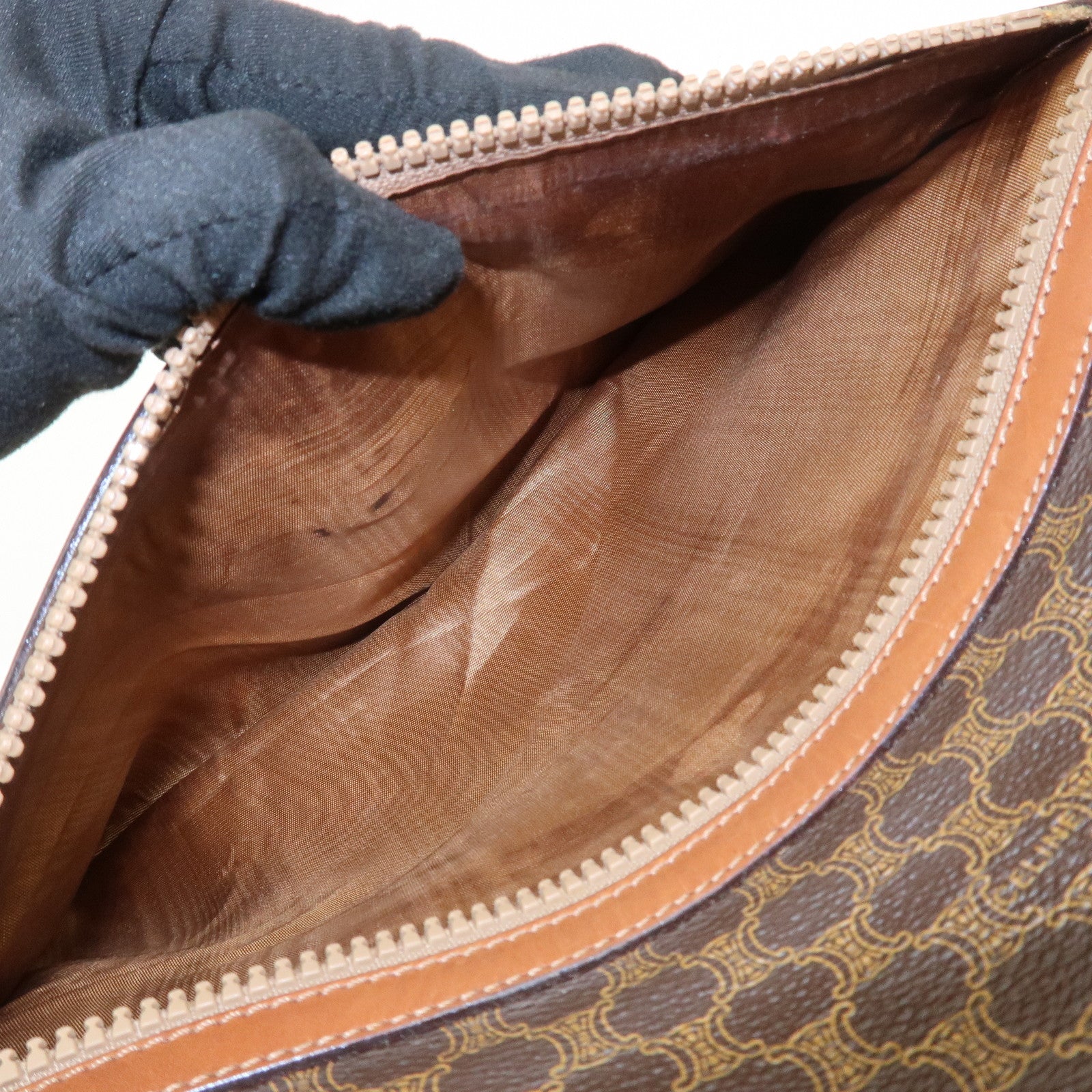 CELINE Macadam PVC Leather Clutch Bag Pouch Brown