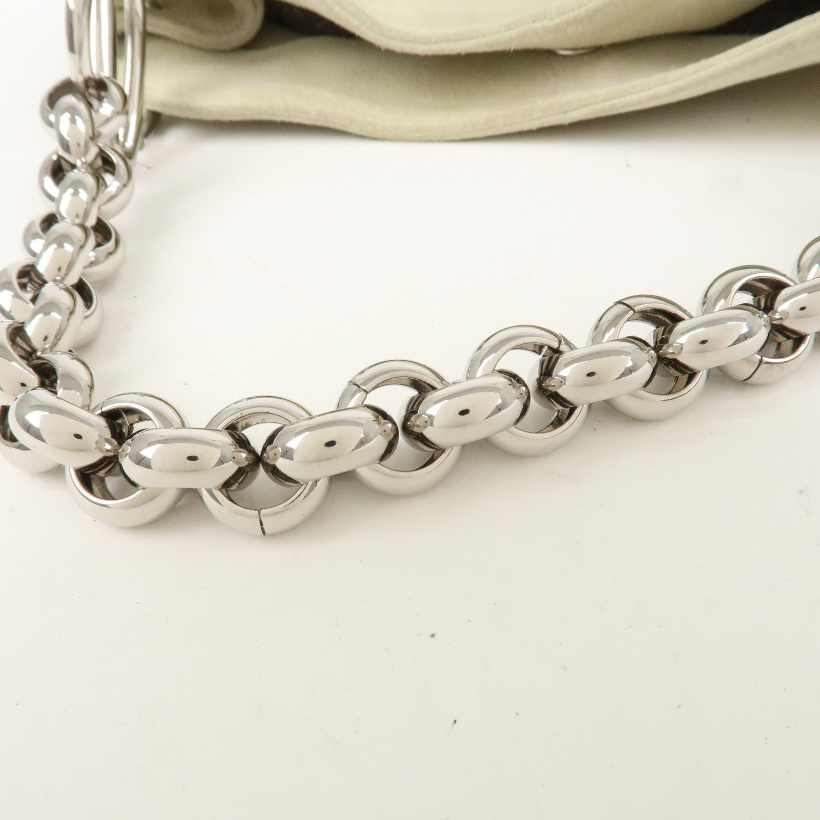 LOEWE Suede Chain Hand Bag Shoulder Bag Ivory Silver