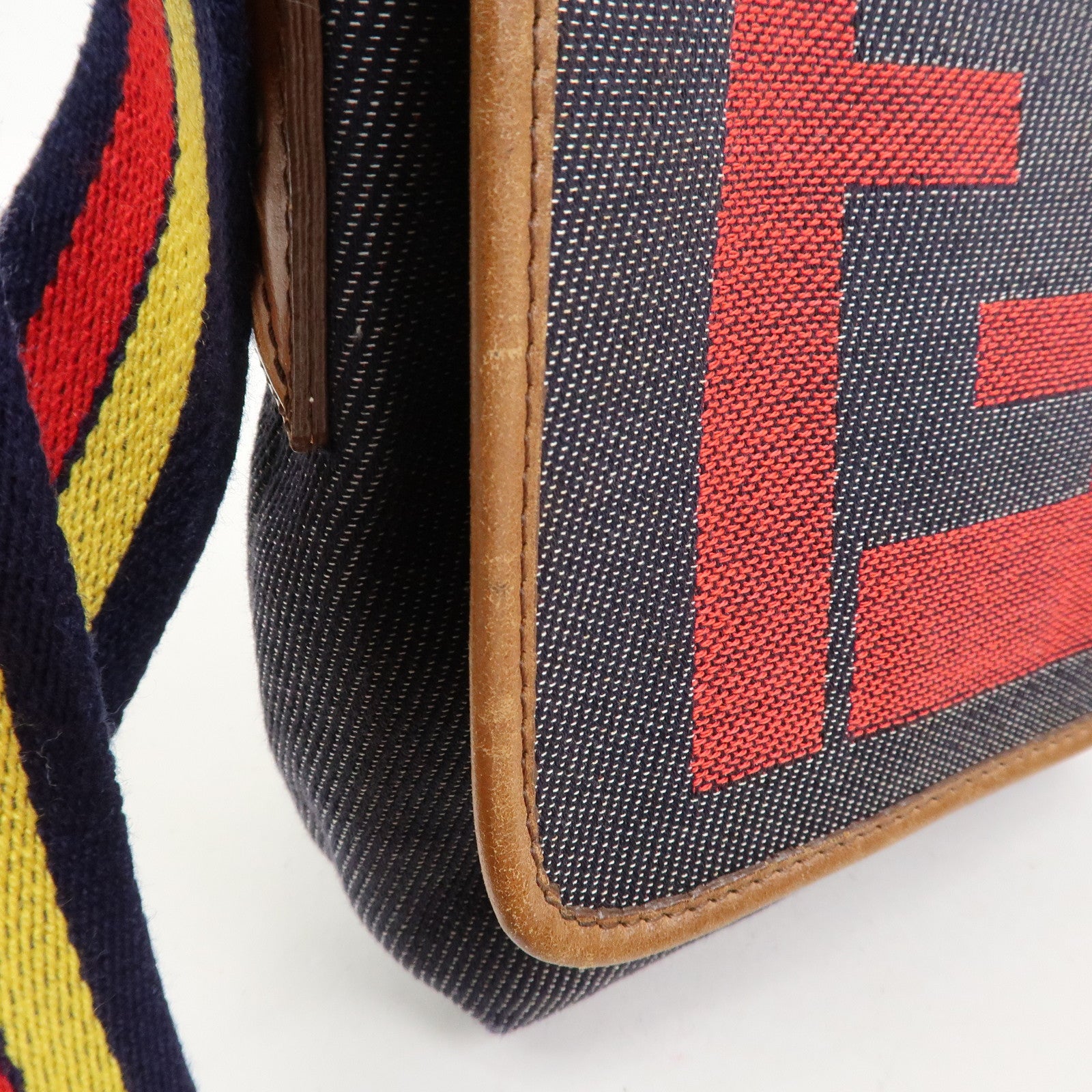 FENDI Zucca Canvas Leather Shoulder Bag Crossbody Bag Navy 7VA155