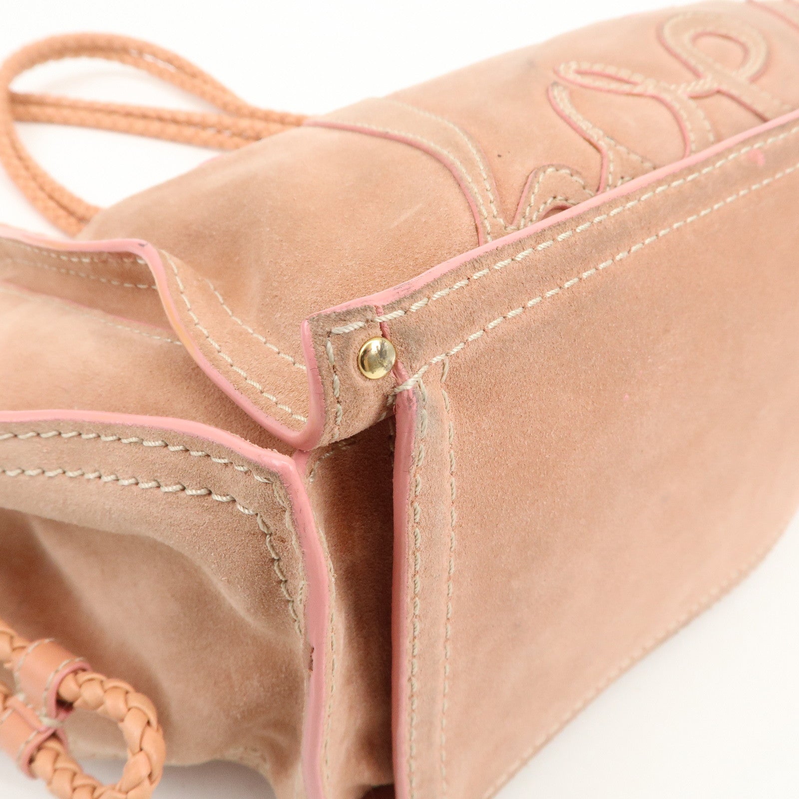 LOEWE Logo Suede Leather Tote Bag Shoulder Bag Pink