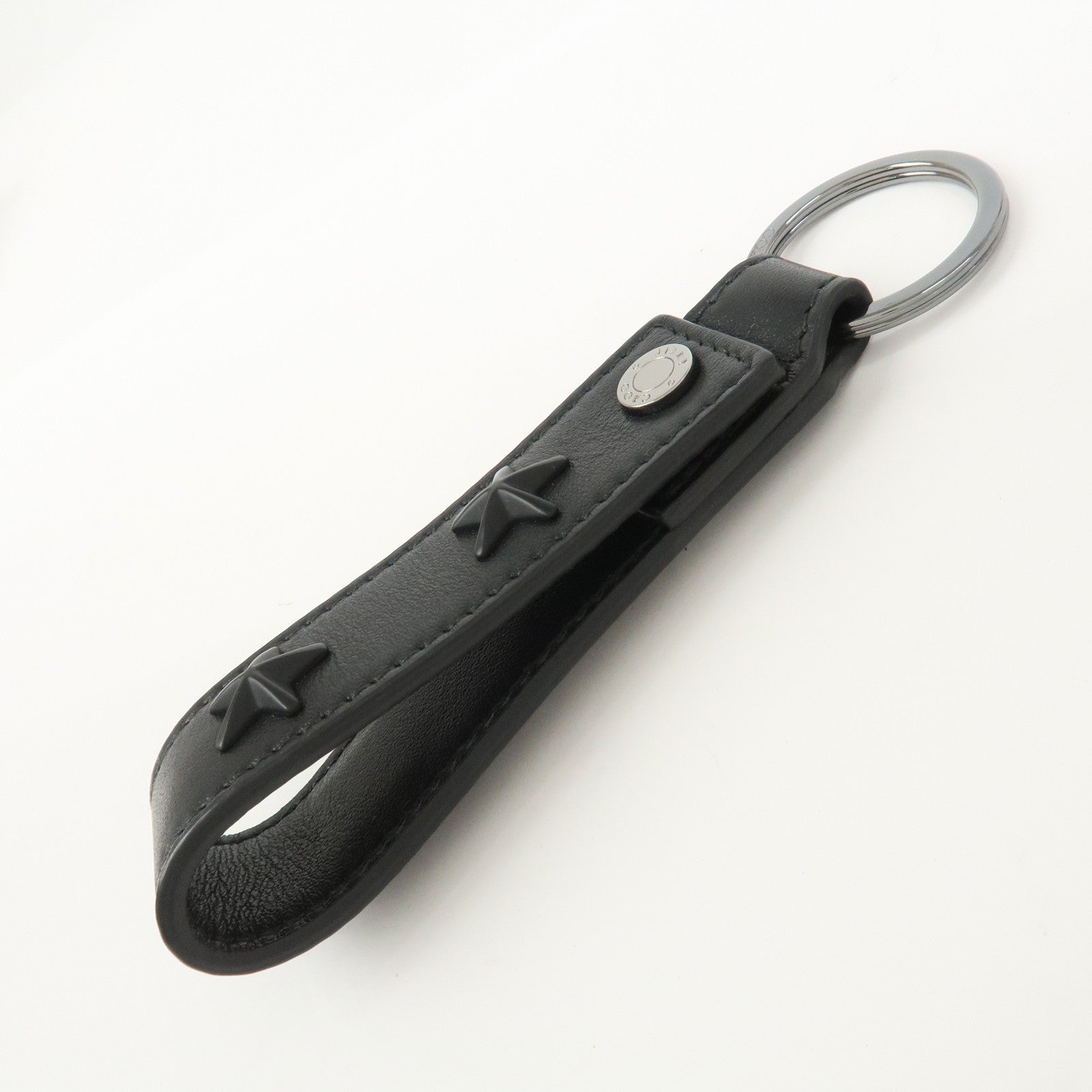 JIMMY CHOO Leather Bag Charm Key Chain Star Studs Black