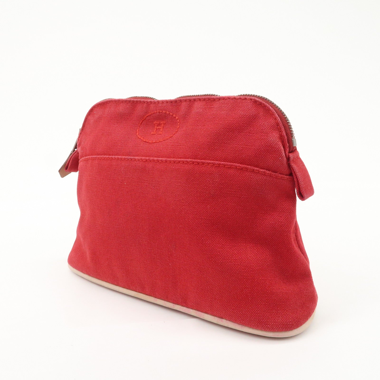 HERMES  Set of 2 Canvas Leather Pouch Cosmetic Pouch Orange Red Used