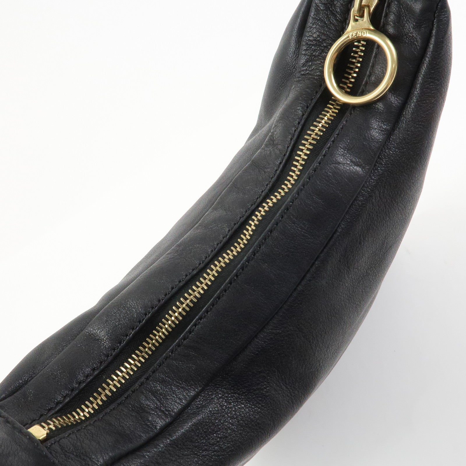 FENDI Logo Leather Shoulder Bag Hand Bag Black 8BR228