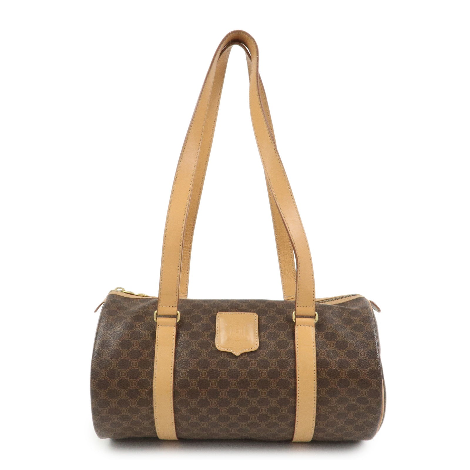 CELINE Macadam Canvas Leather Boston Bag Tote Bag Brown