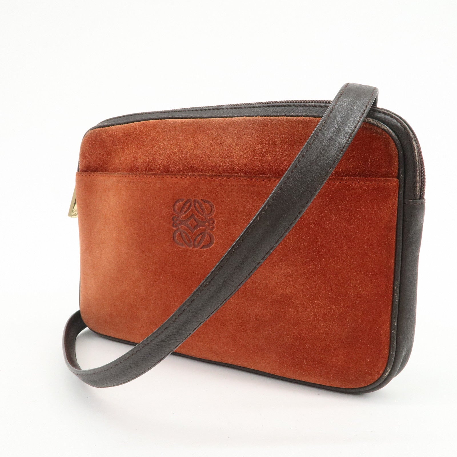 LOEWE Anagram Suede Leather Shoulder Bag Crossbody Bag Brown