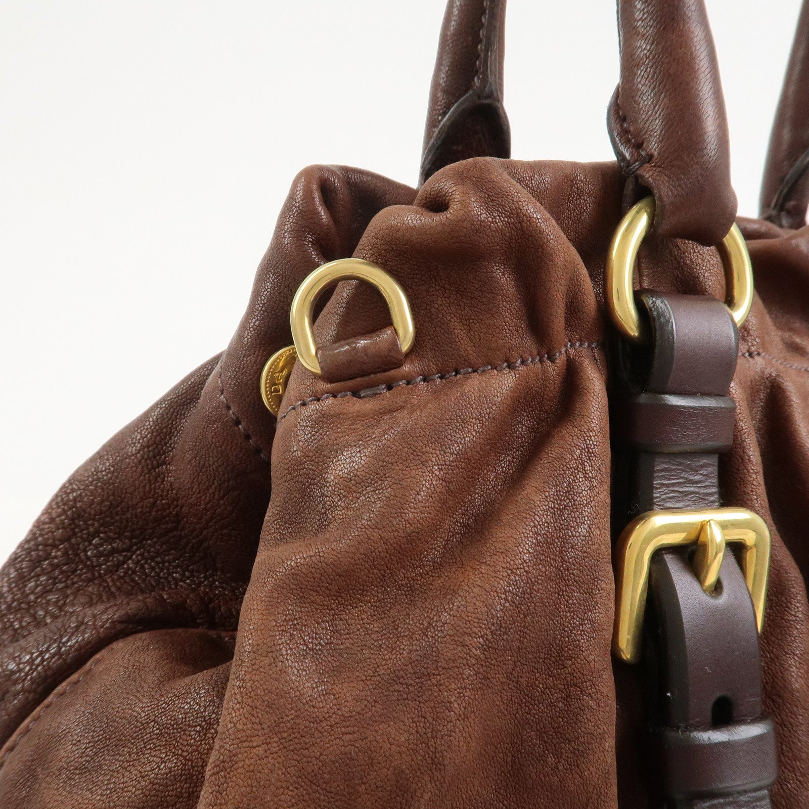 PRADA Logo Leather 2Way Bag Hand Bag Shoulder Bag Brown BN1773