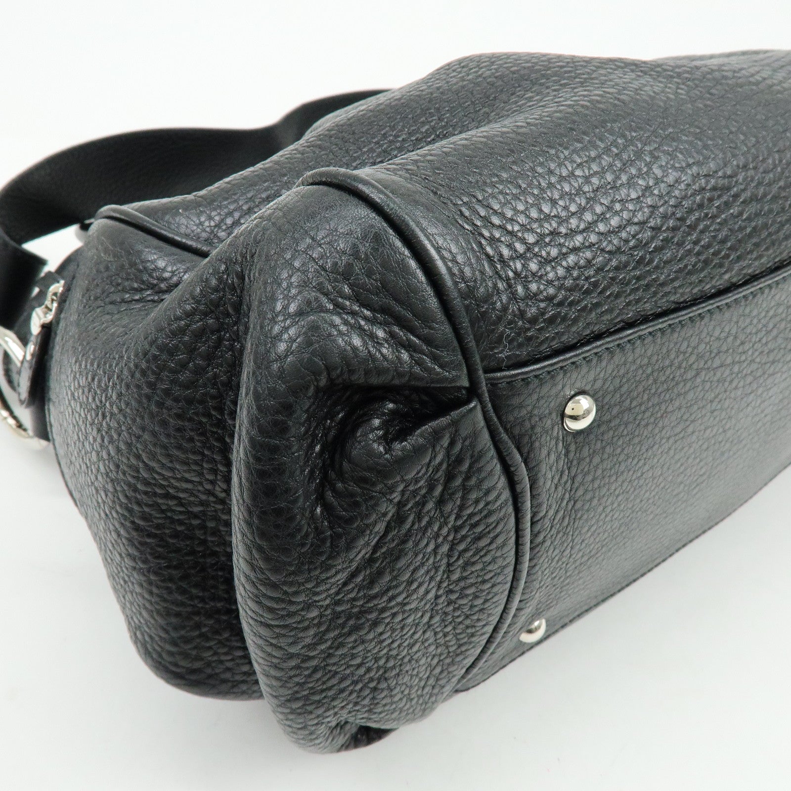 Ferragamo Gancini Leather 2Way Bag Hand Bag Shoulder Bag Black