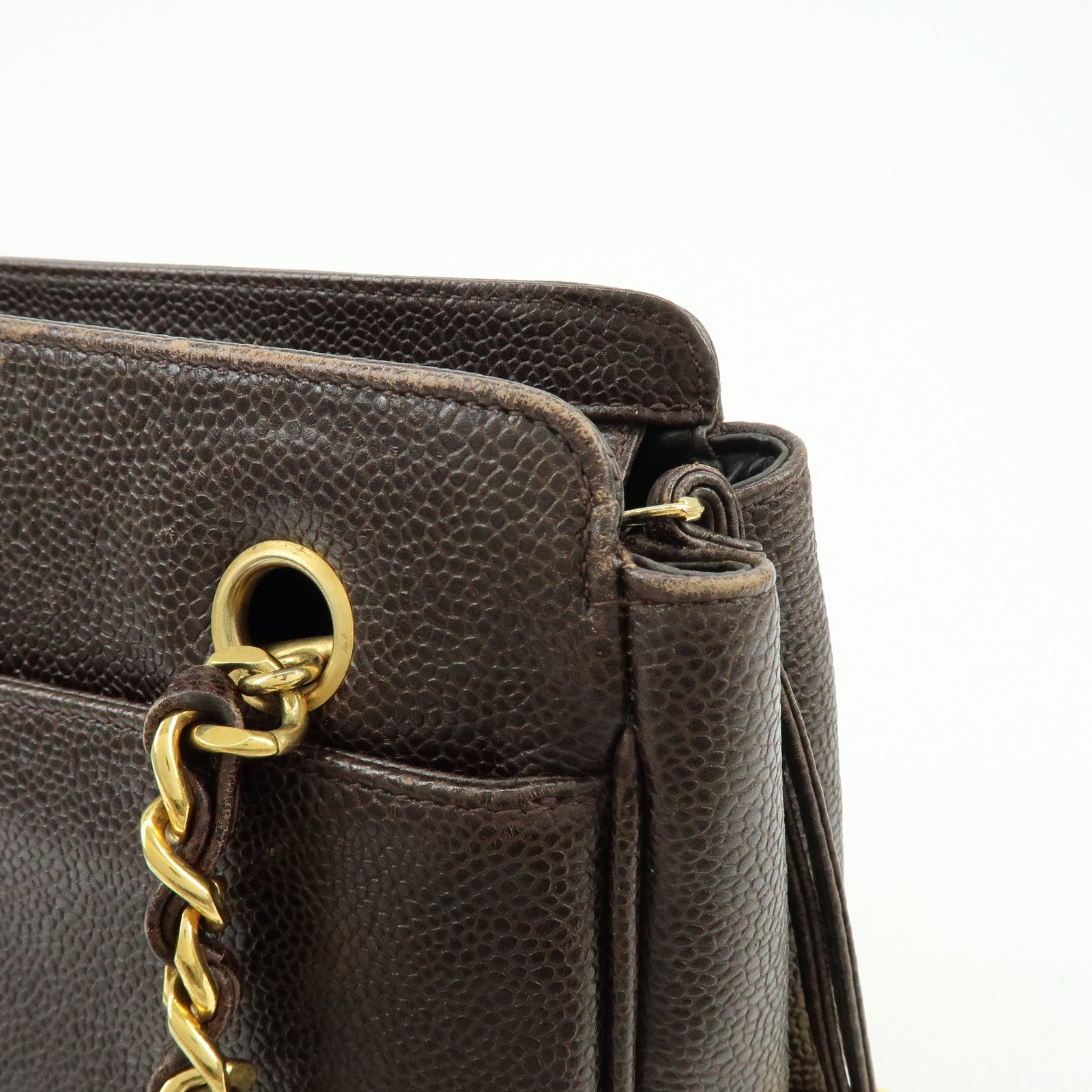 CHANEL Triple COCO Mark Caviarskin Chain Shoulder Bag Brown