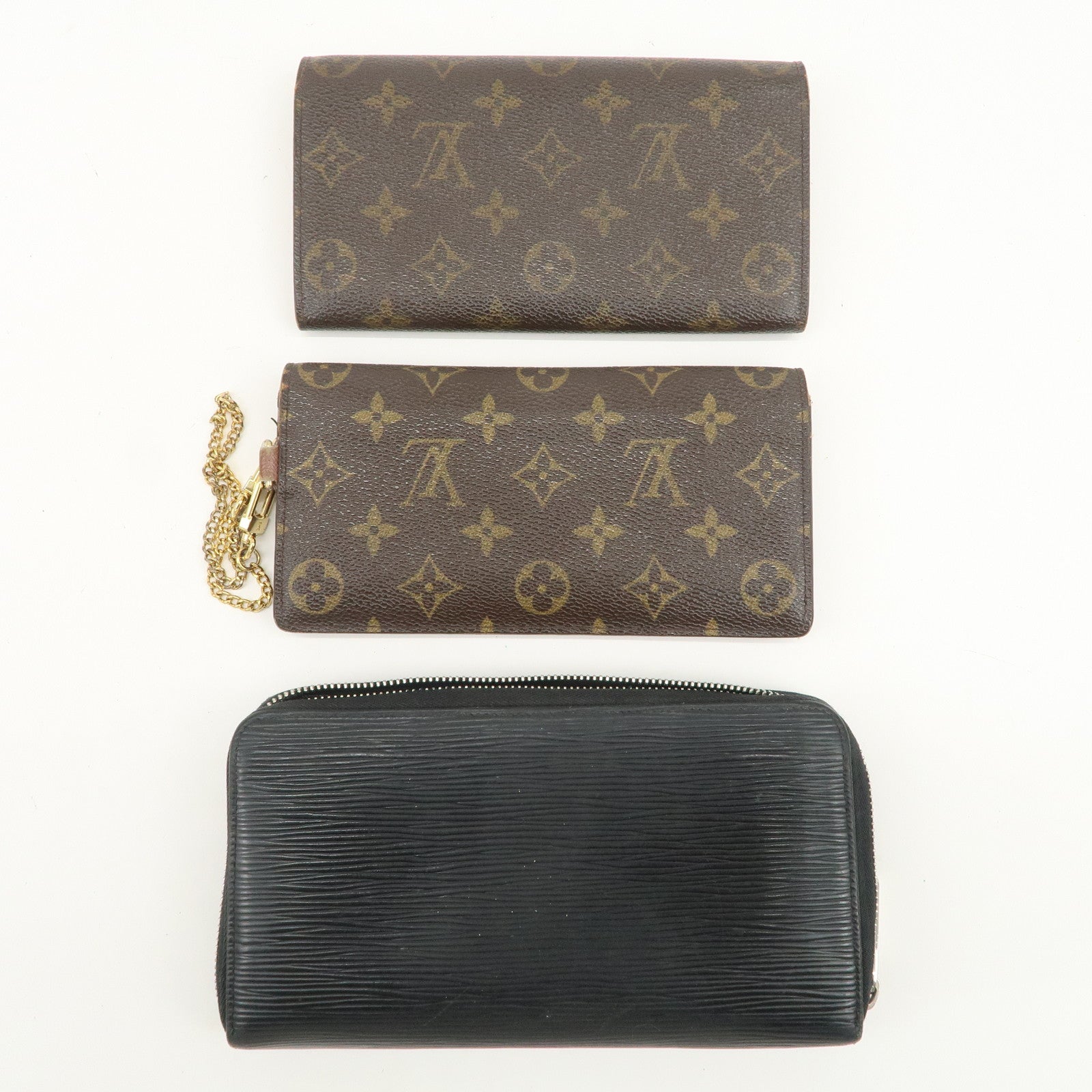 Louis Vuitton Monogram Epi Leather Set of 3 Long Wallet Brown Black