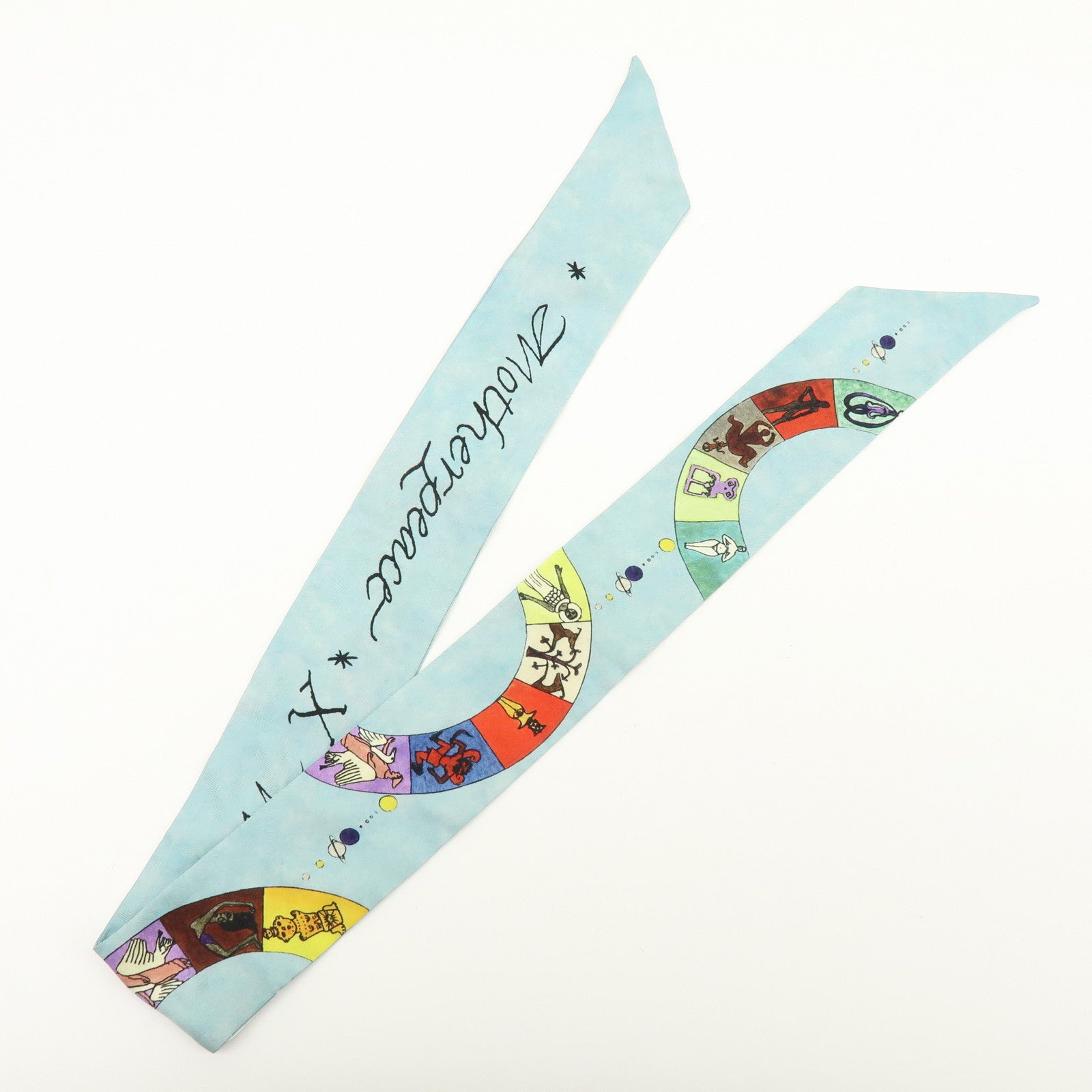 Christian Dior Mitzah Silk 100% Scarf Zodiac Horoscope Light Blue