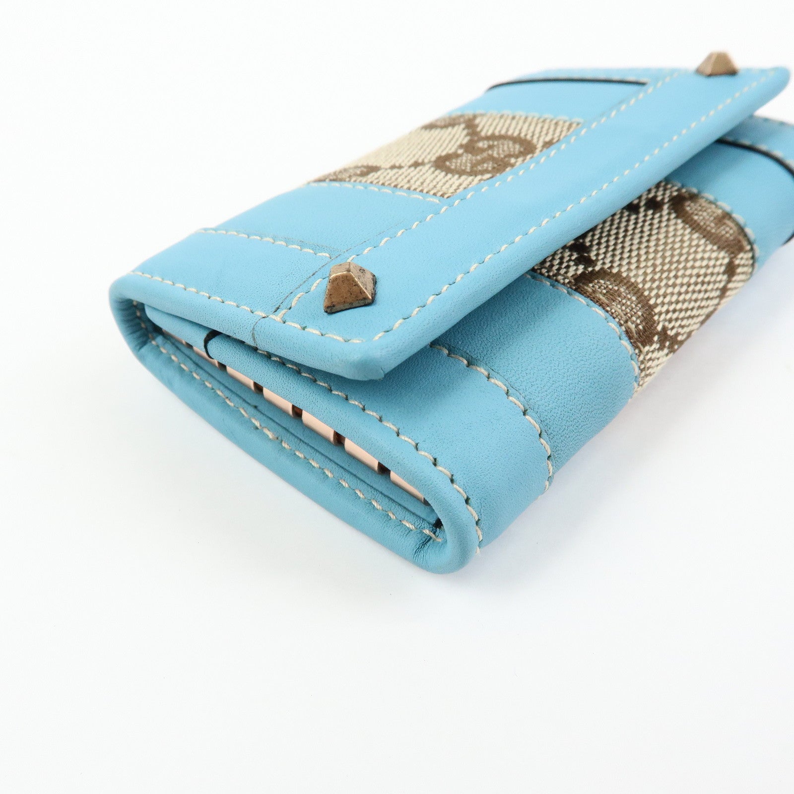 GUCCI GG Canvas Leather 6 Ring Key Case Light Blue Beige 120930
