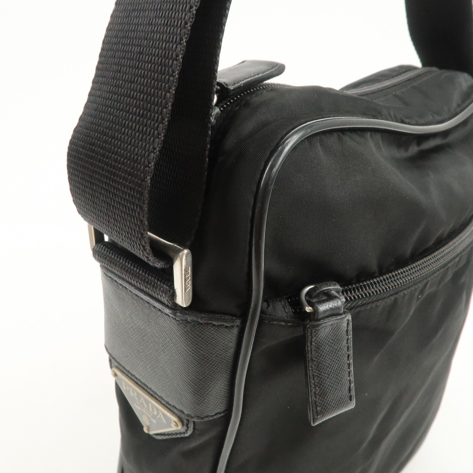 PRADA Logo Nylon Leather Shoulder Bag Crossbody Bag Black BT0421