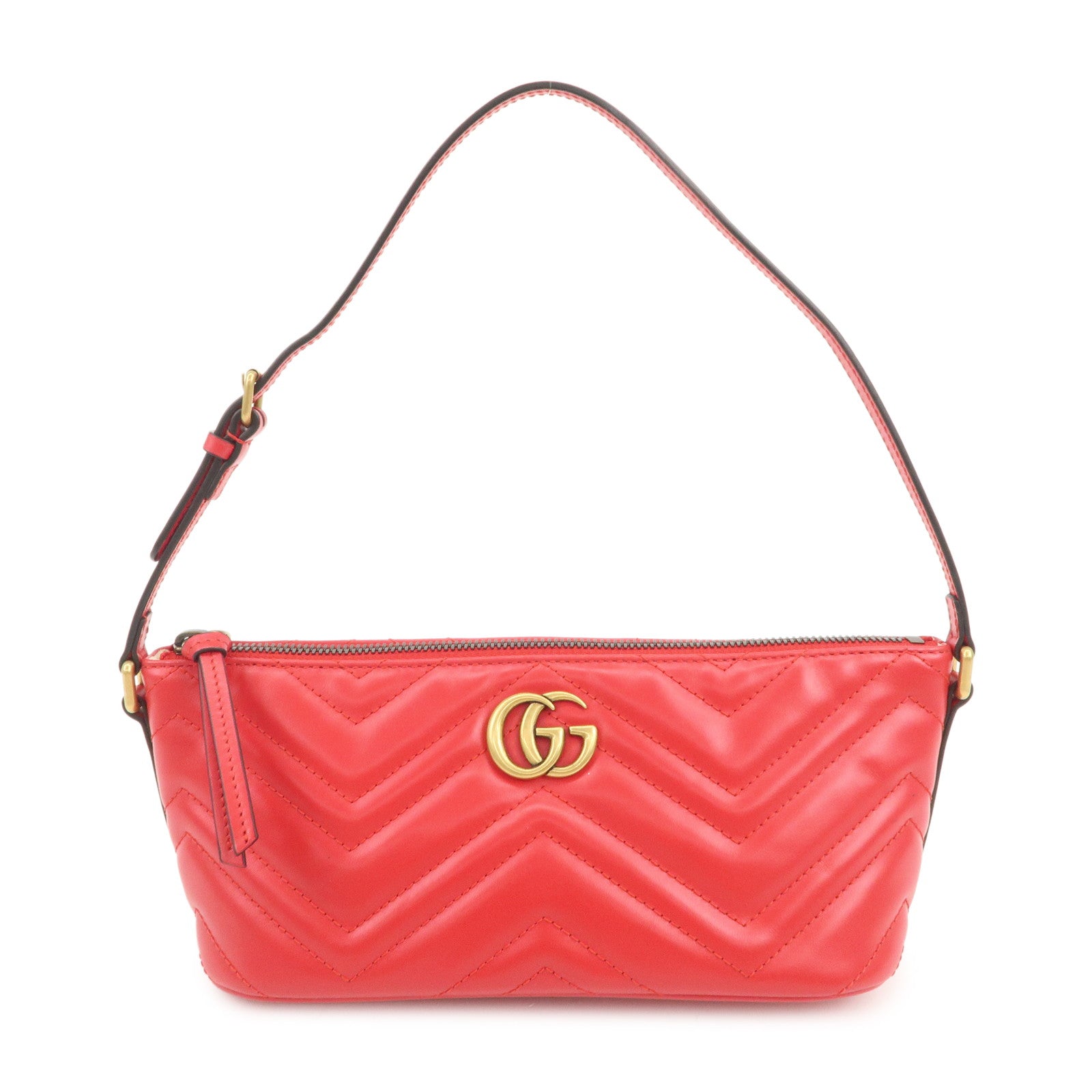 GUCCI GG Marmont Logo Leather Shoulder Bag Hand Bag Red 739166