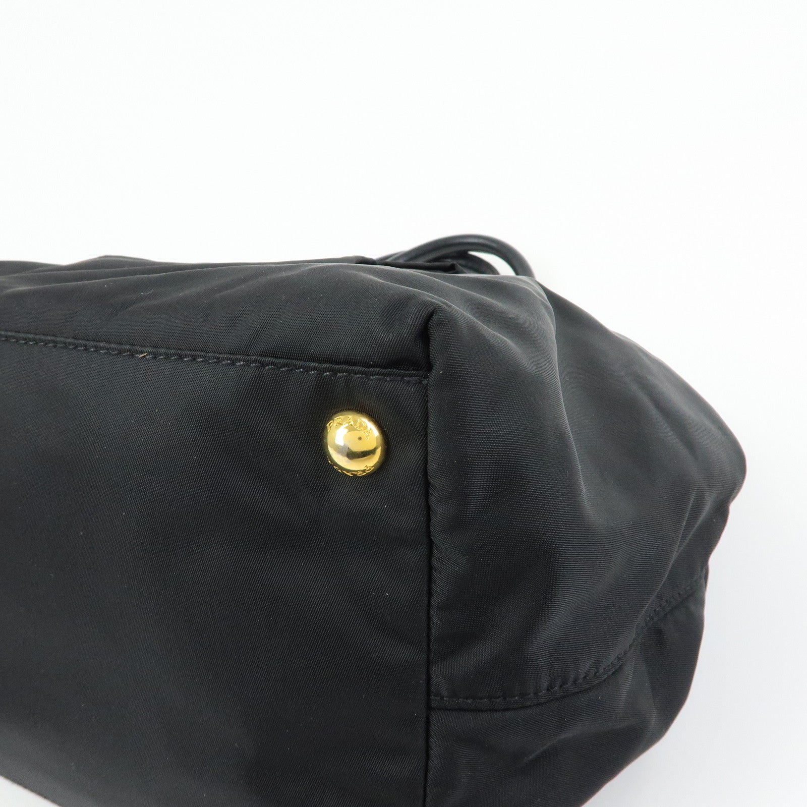 PRADA Nylon Leather Ribbon Hand Bag Tote Bag Black BN1601