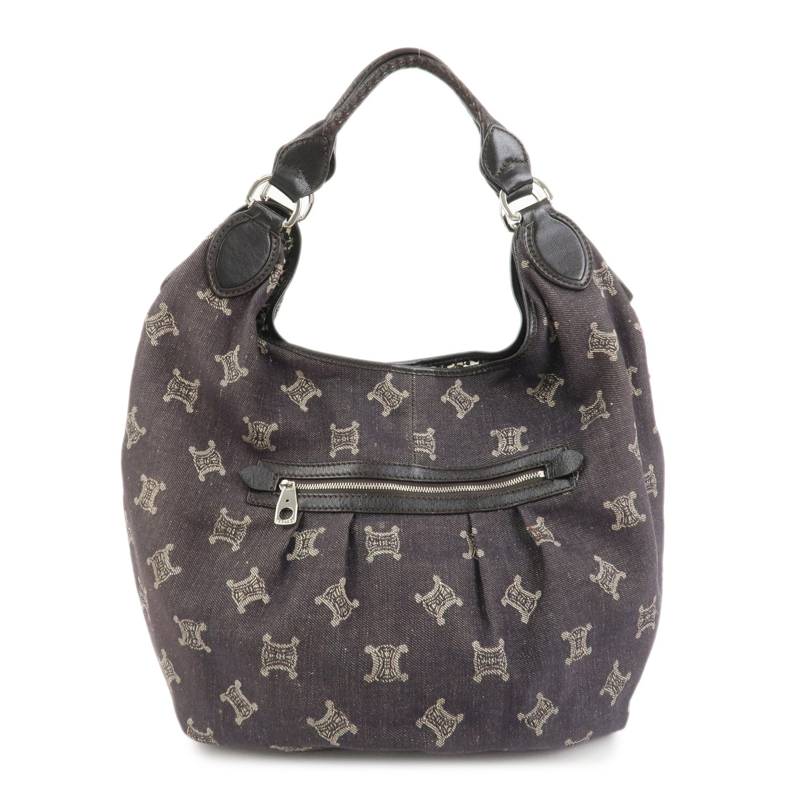 CELINE Macadam Denim Leather Shoulder Bag Hand Bag